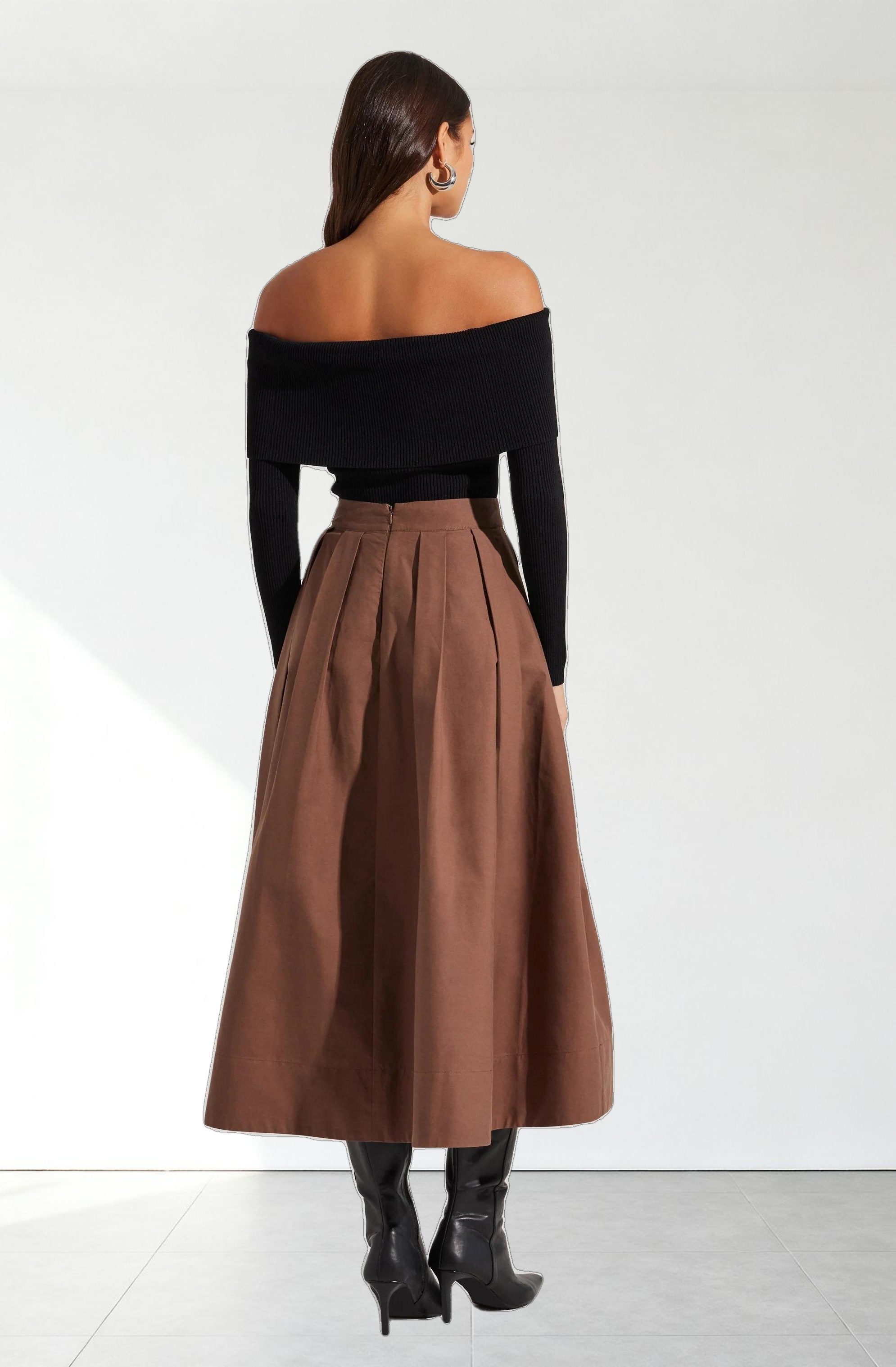 Foldover Ribbed Off Shoulder Sweater