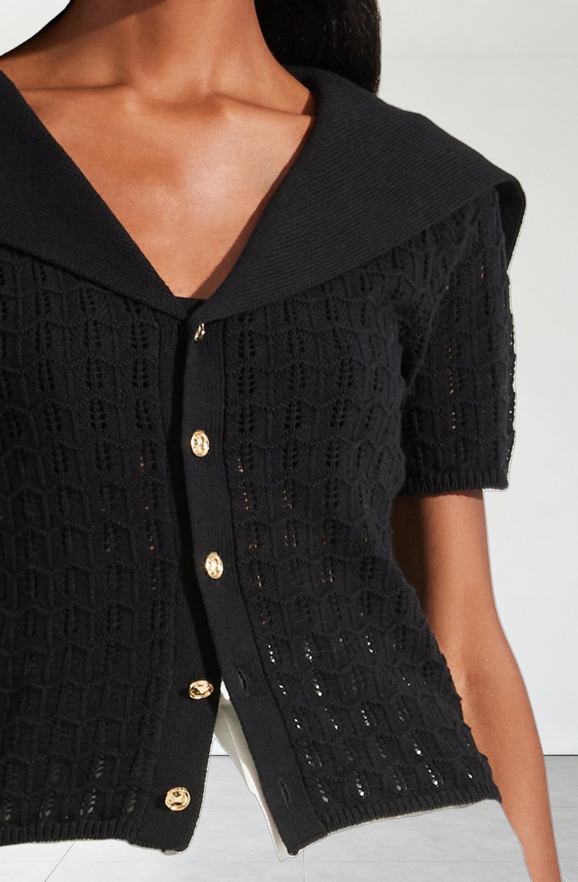 Analissa Pointelle Sailor Collar Cardigan