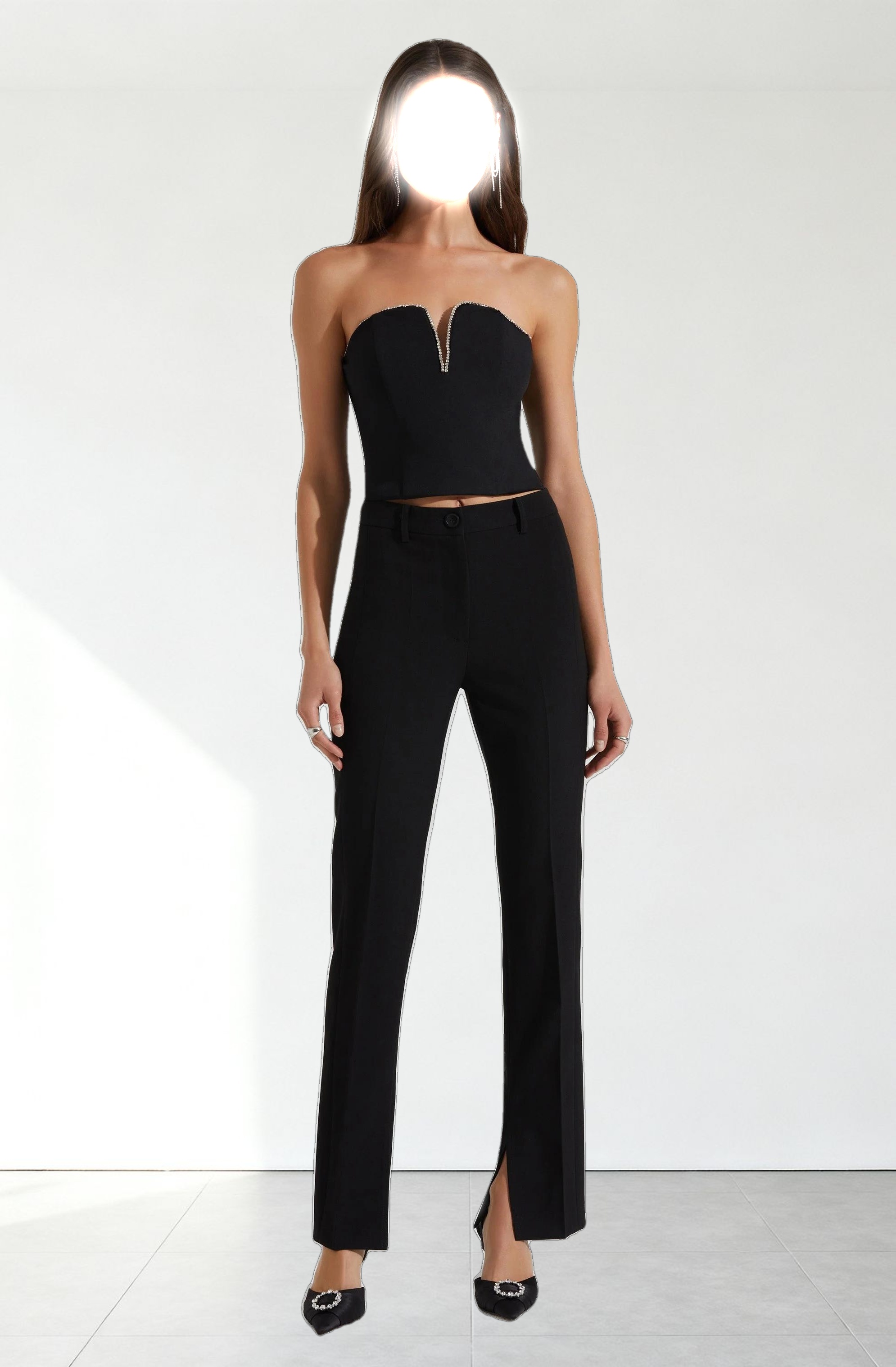 Amell Strapless Rhinestone Trim Top