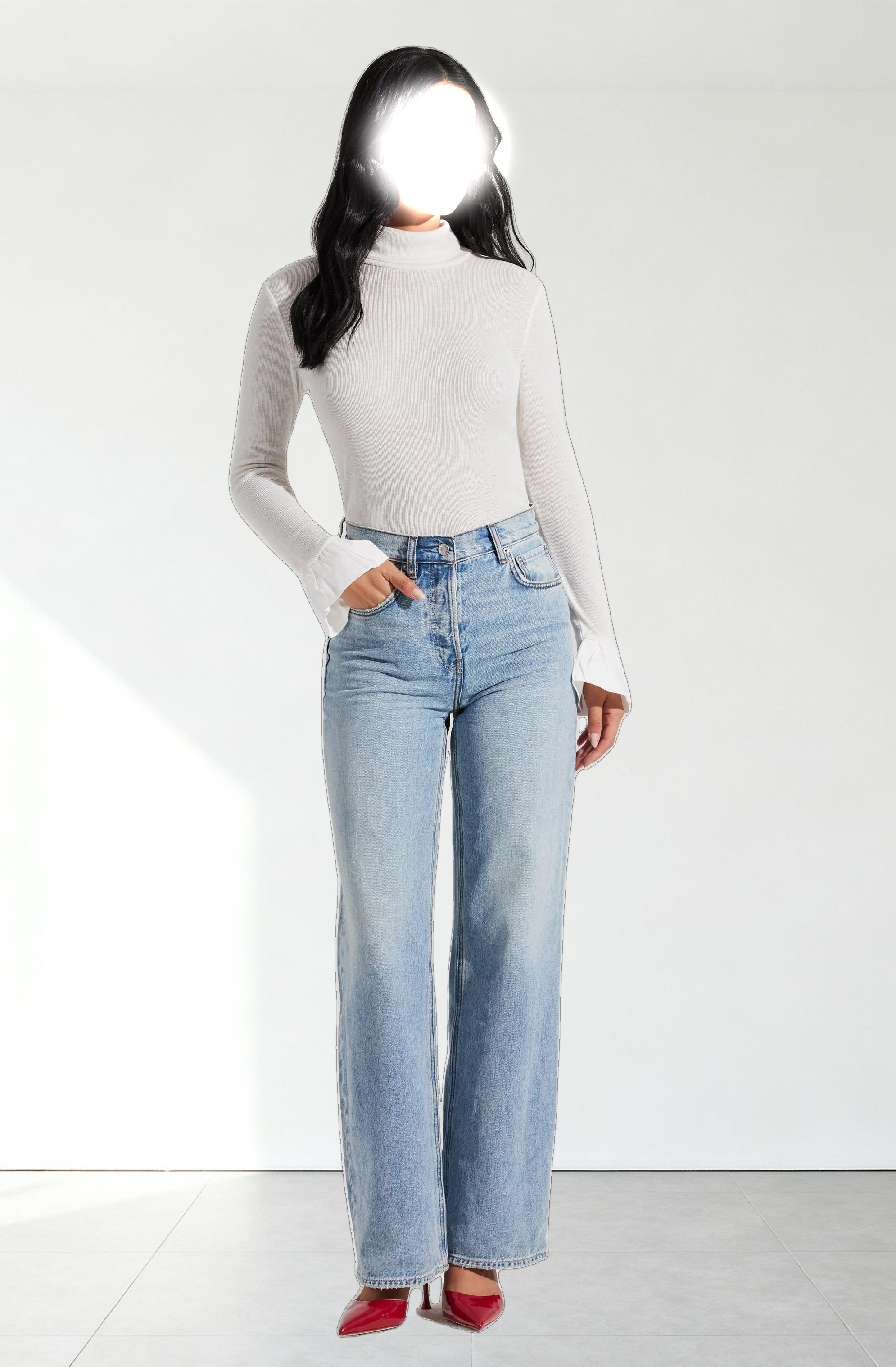 Flare Sleeve Ribbed Turtleneck