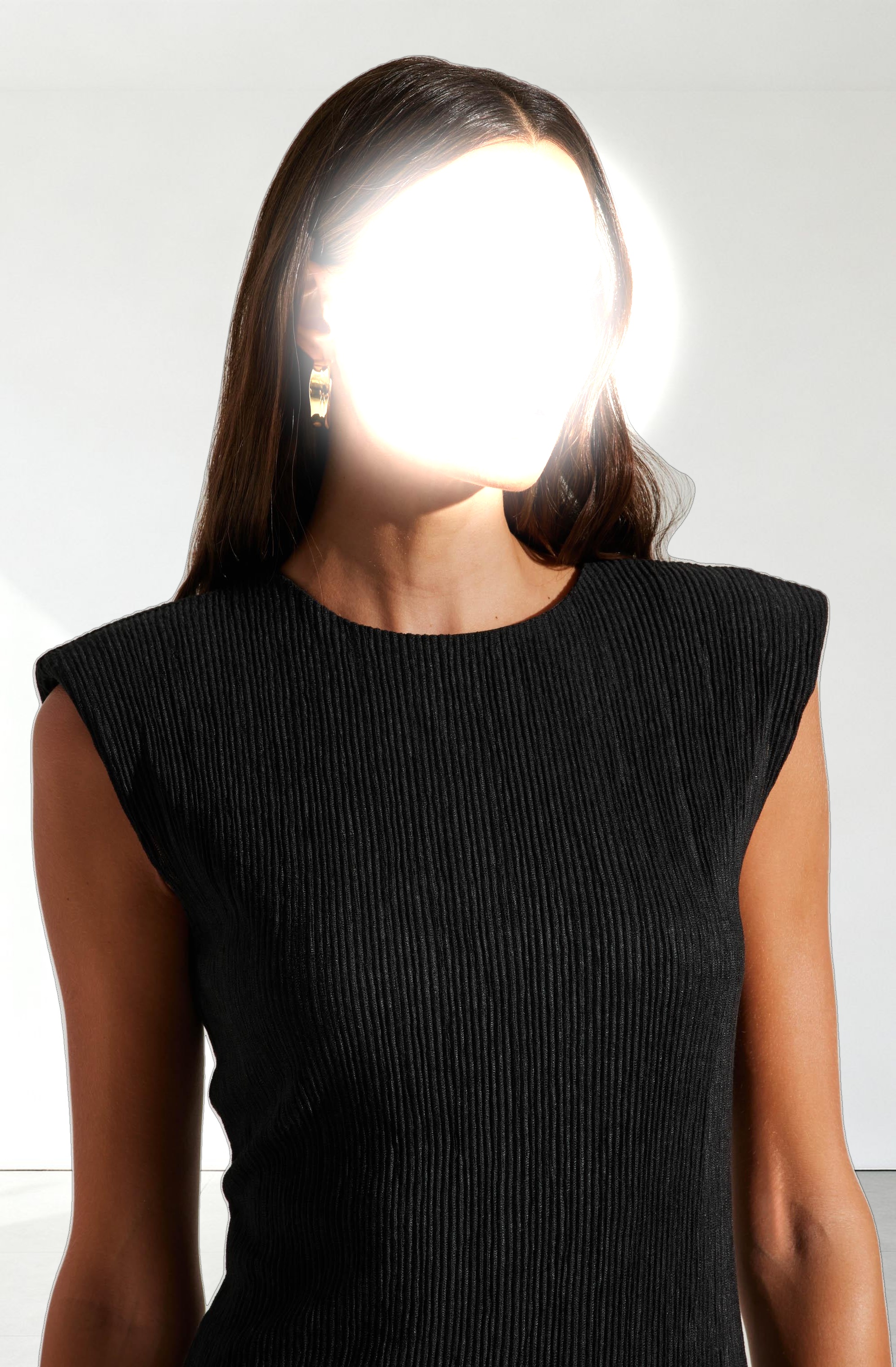 Plisse Straight Neck Midi Dress