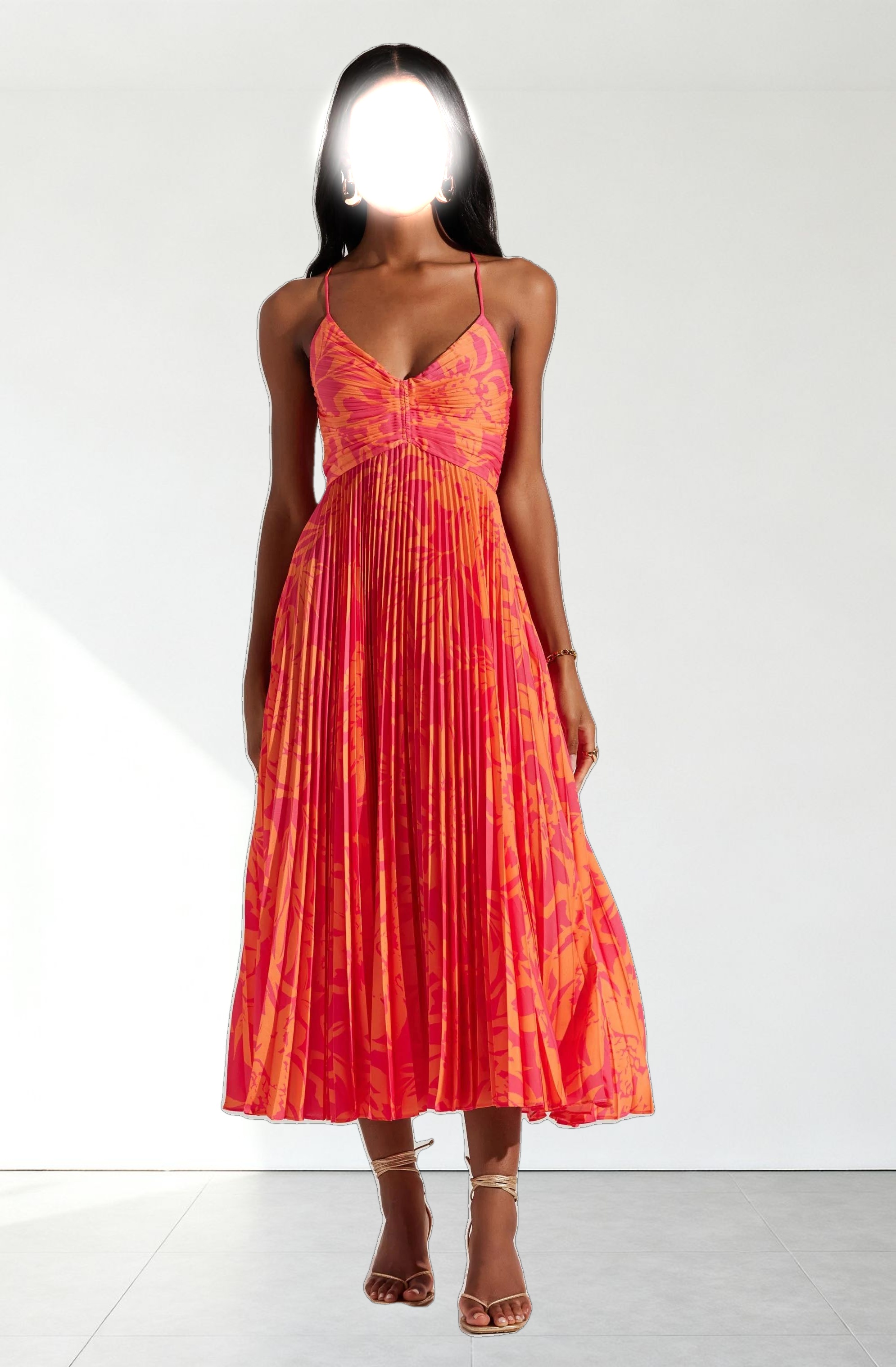 Blythe Floral Plisse Midi Dress