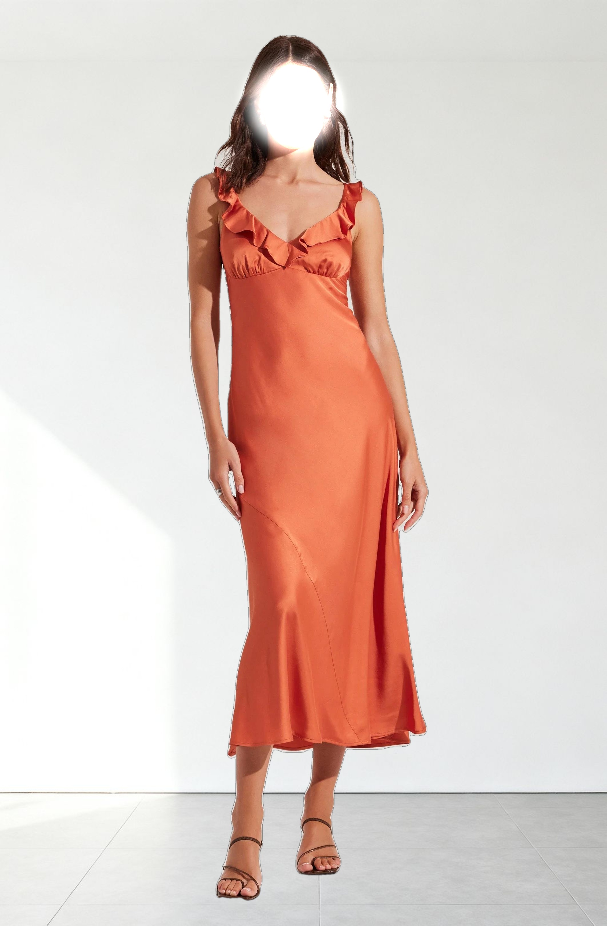 Zoie Satin Ruffle Midi Dress