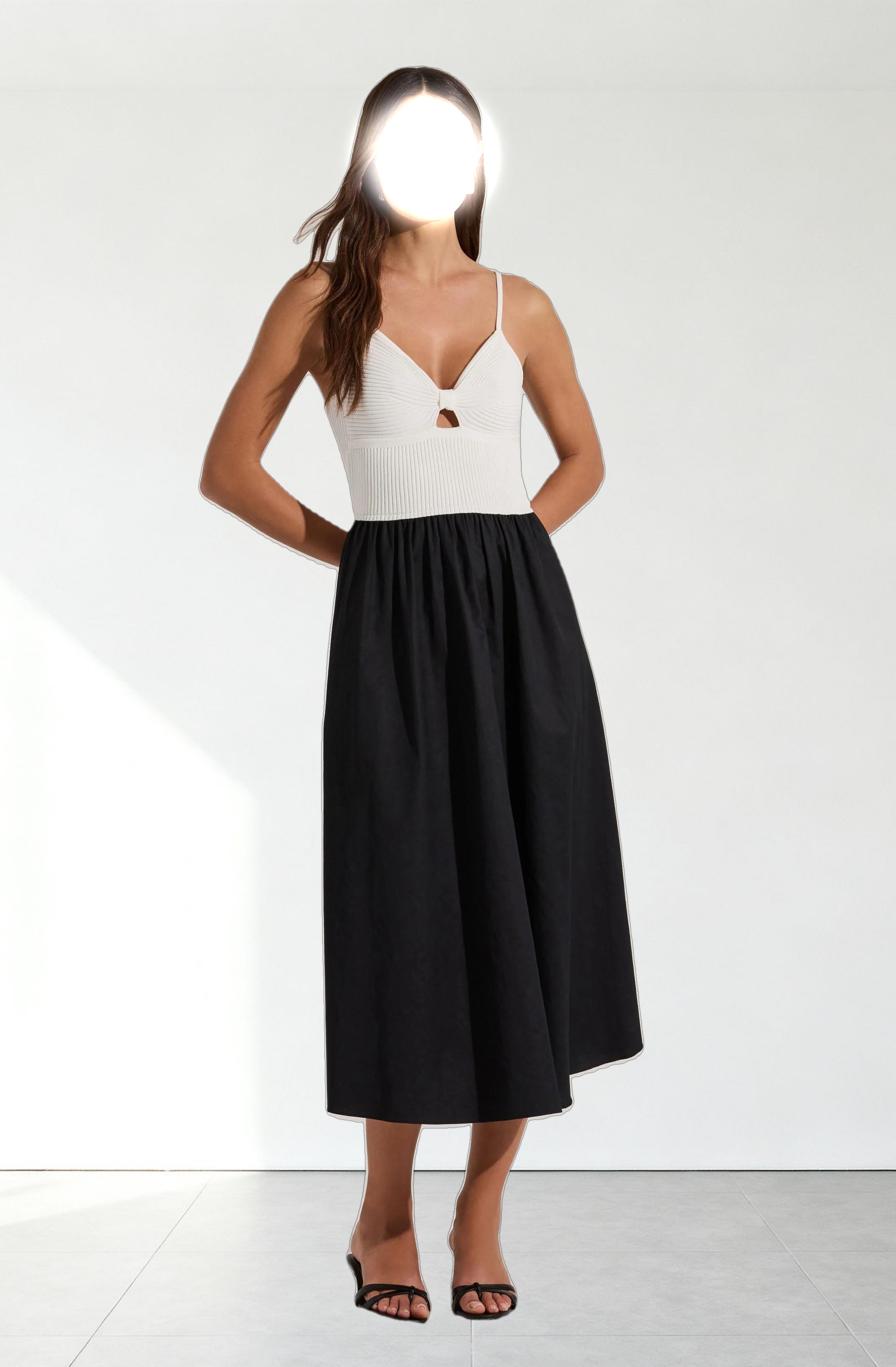 Contrast Mixed Media Midi Dress