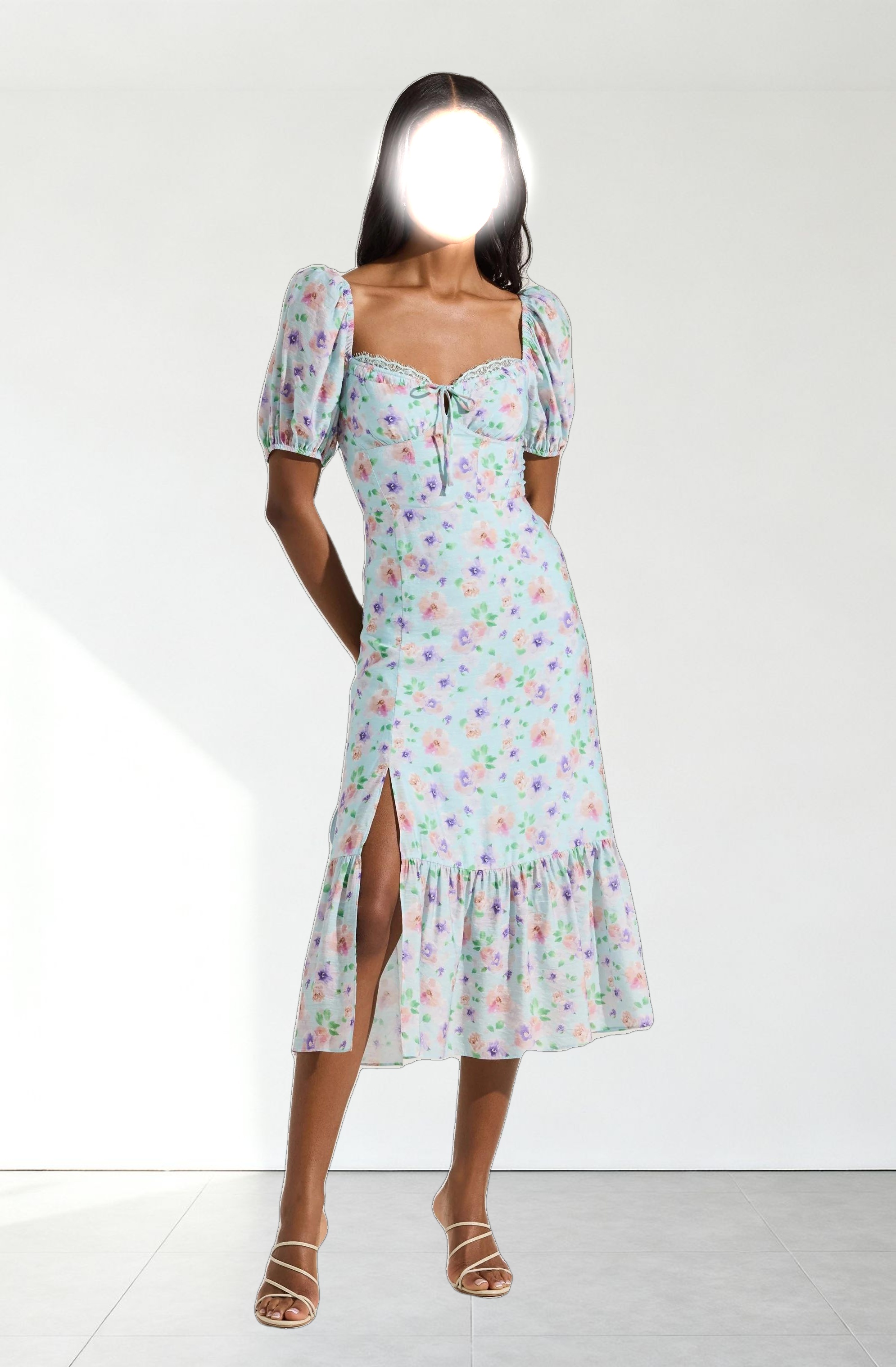 Lace Trim Bustier Midi Dress