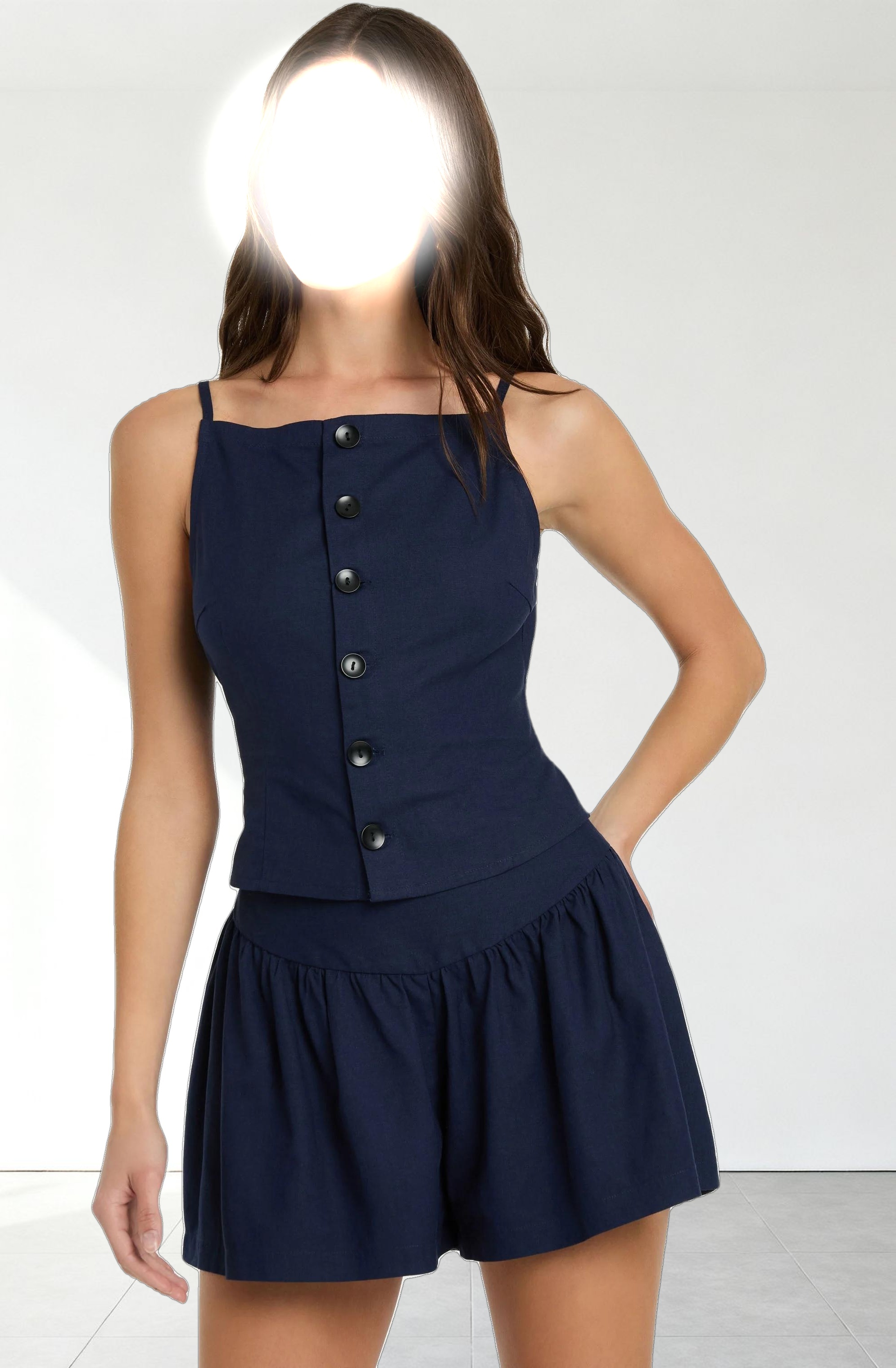 Linen-Blend Boat Neck Top