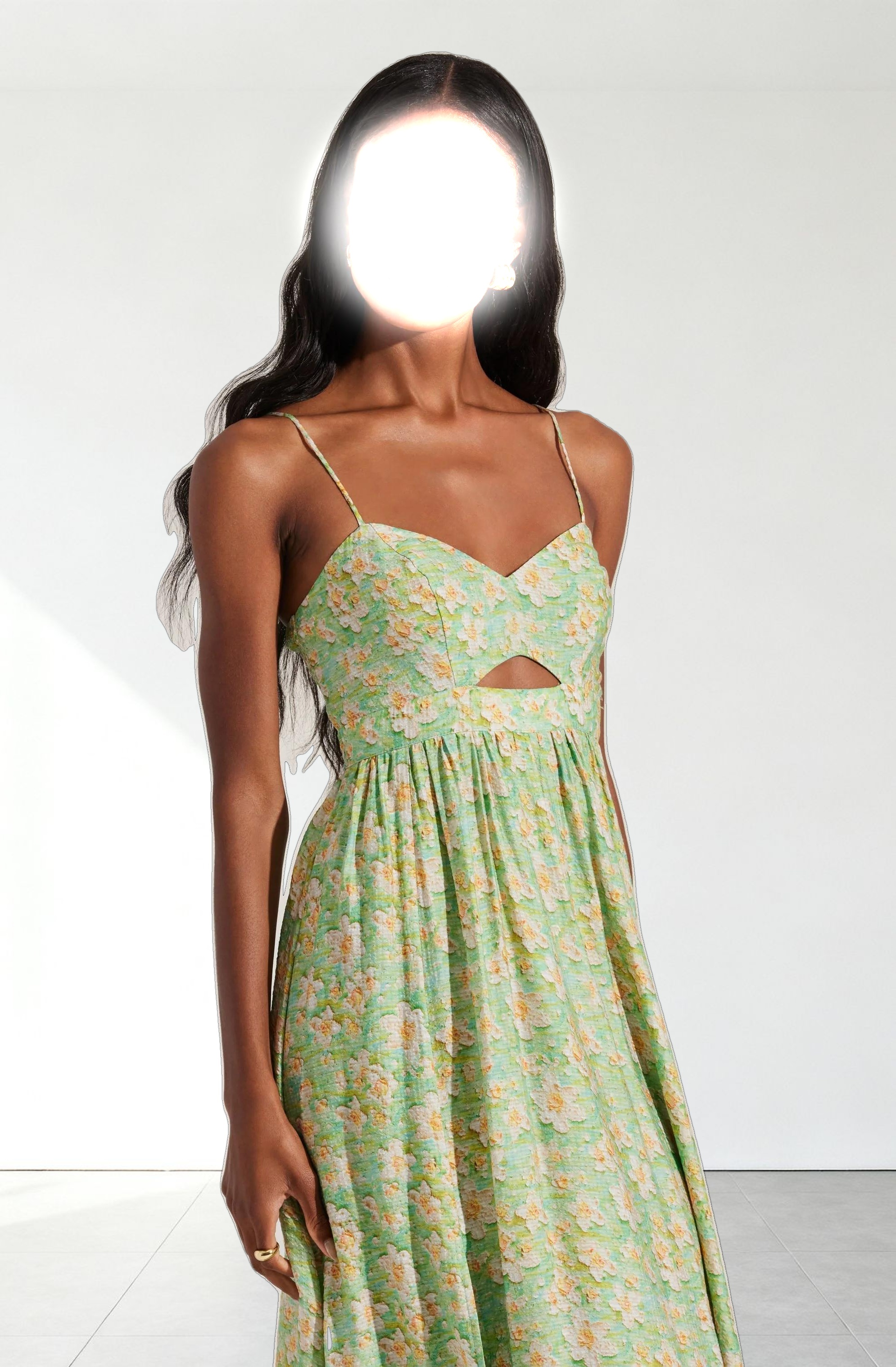 Front Cutout Floral Midi Dress