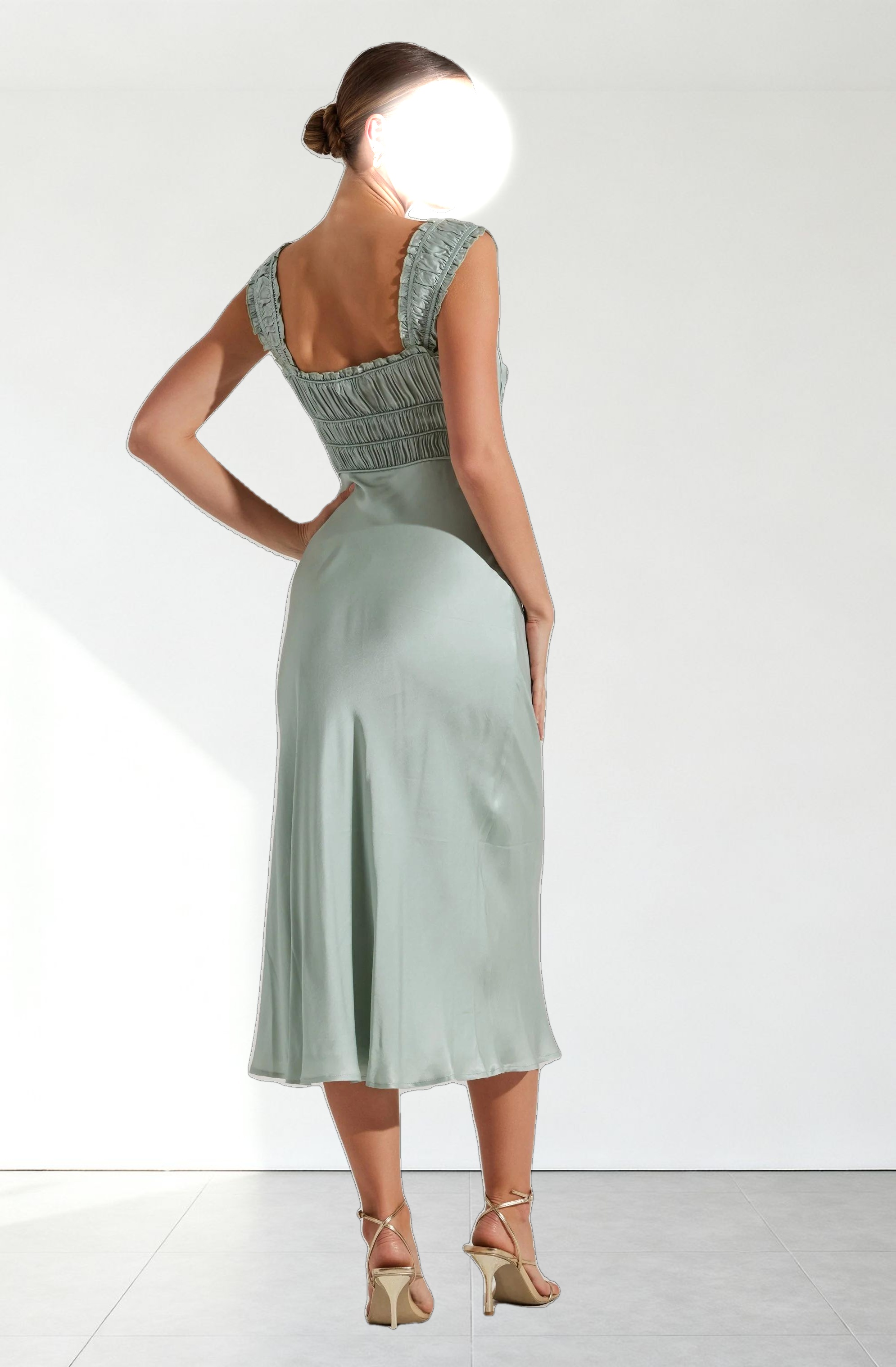 Enola Satin Smocked Midi Dress