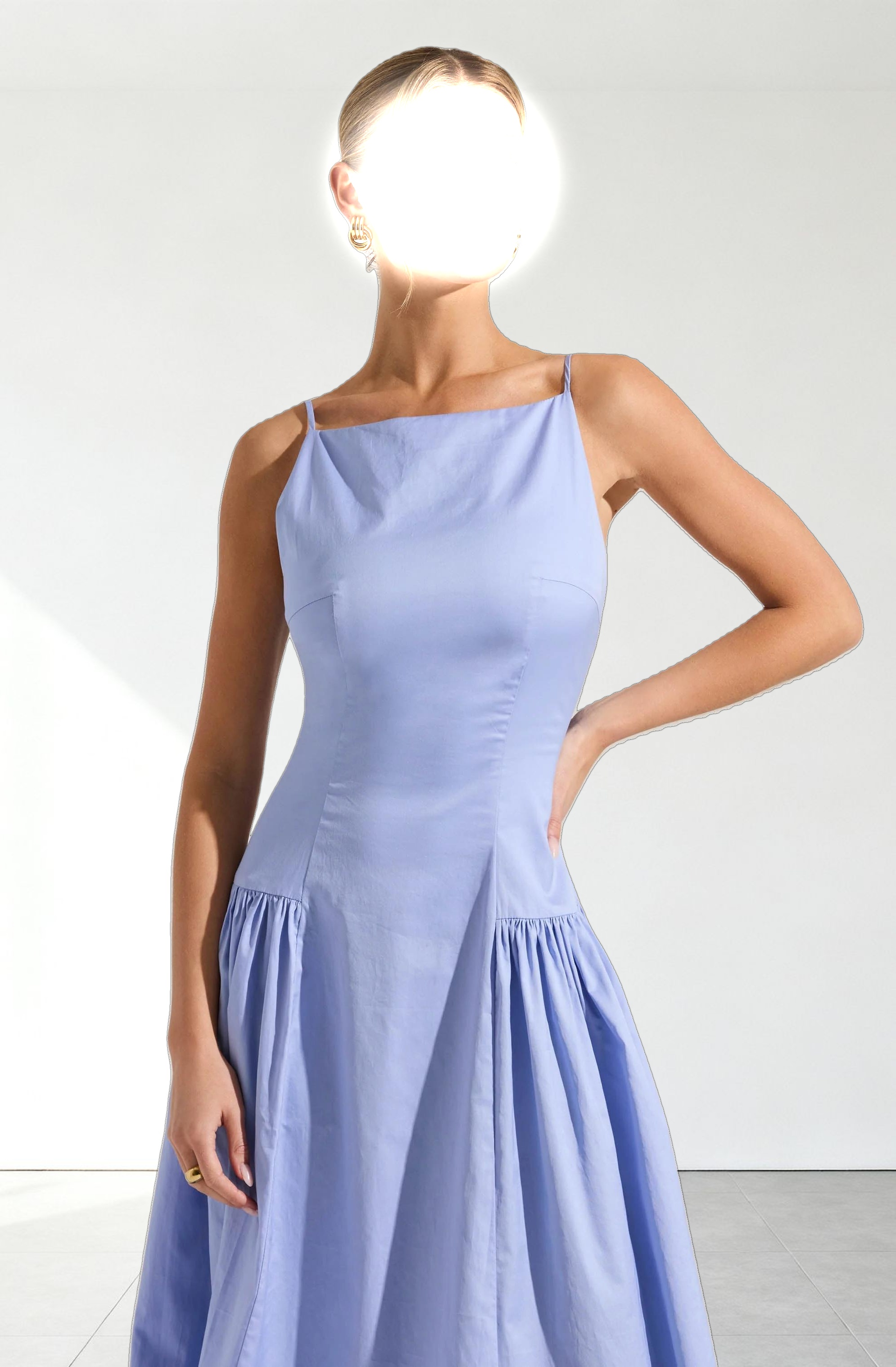 High Square Neck Midi Dress