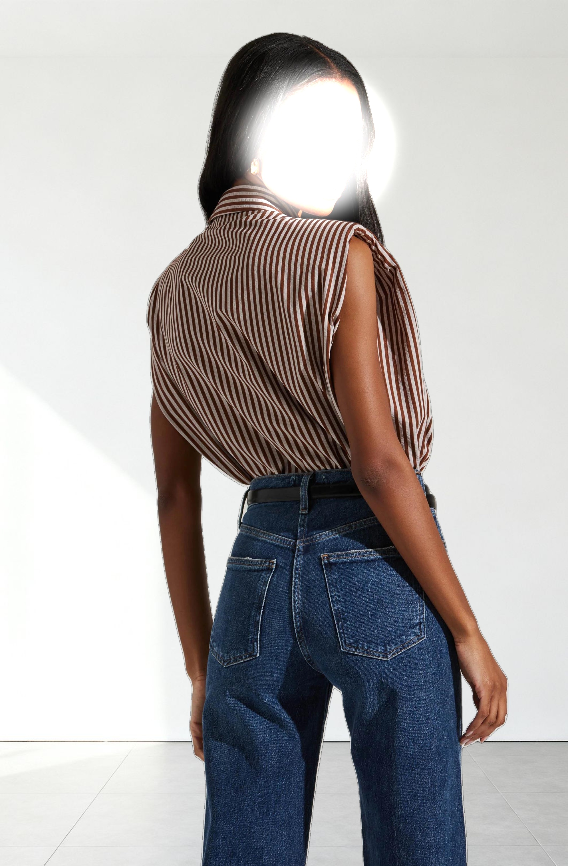 Elswyth Padded Shoulder Button-Up Top