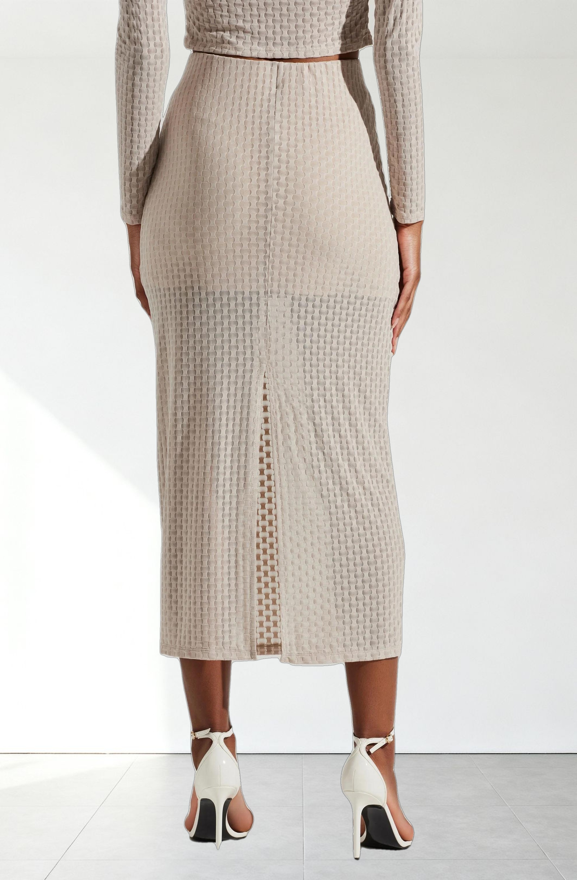 Indah Semi Sheer Overlay Midi Skirt