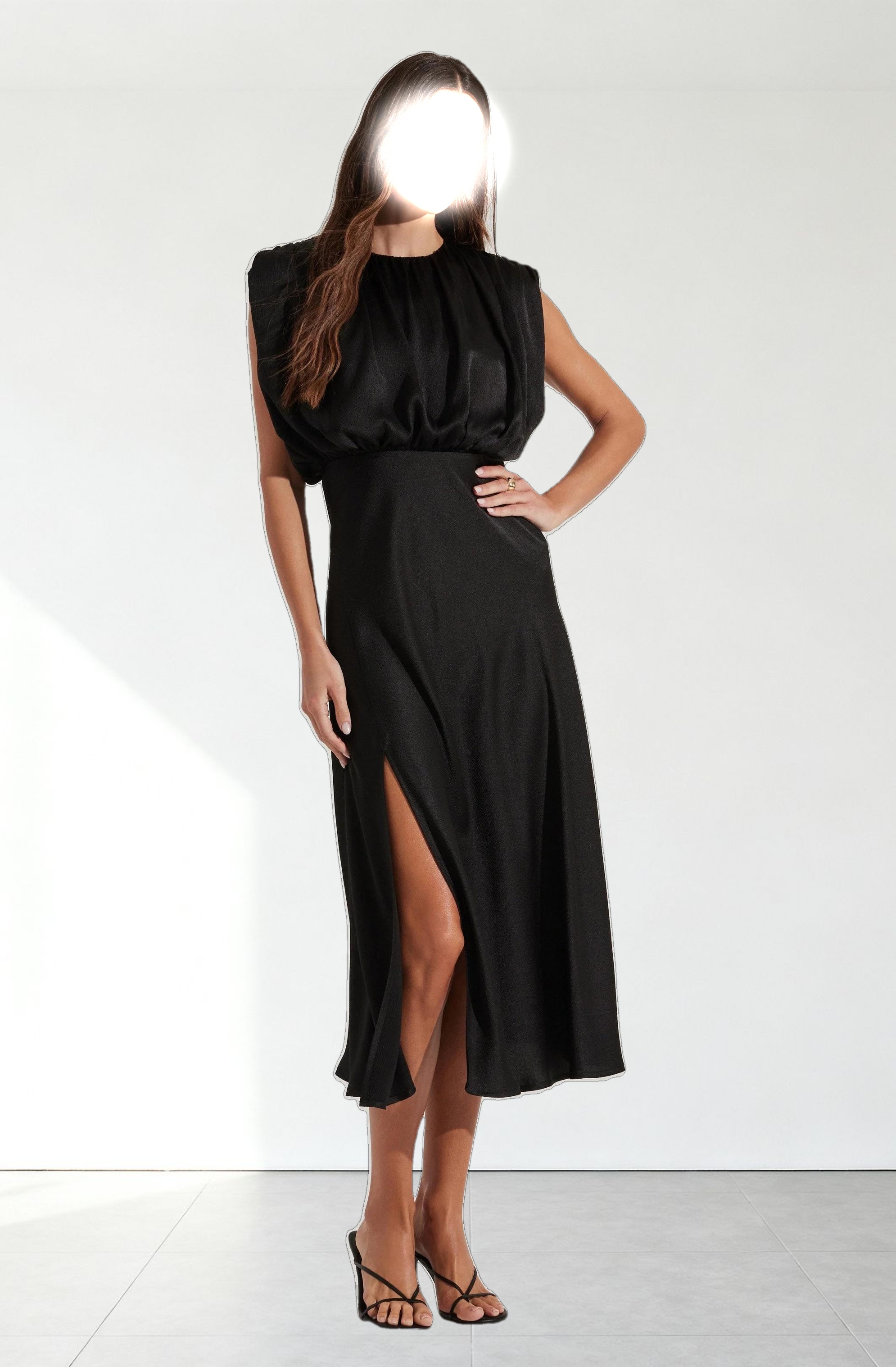 Blouson Satin Midi Dress
