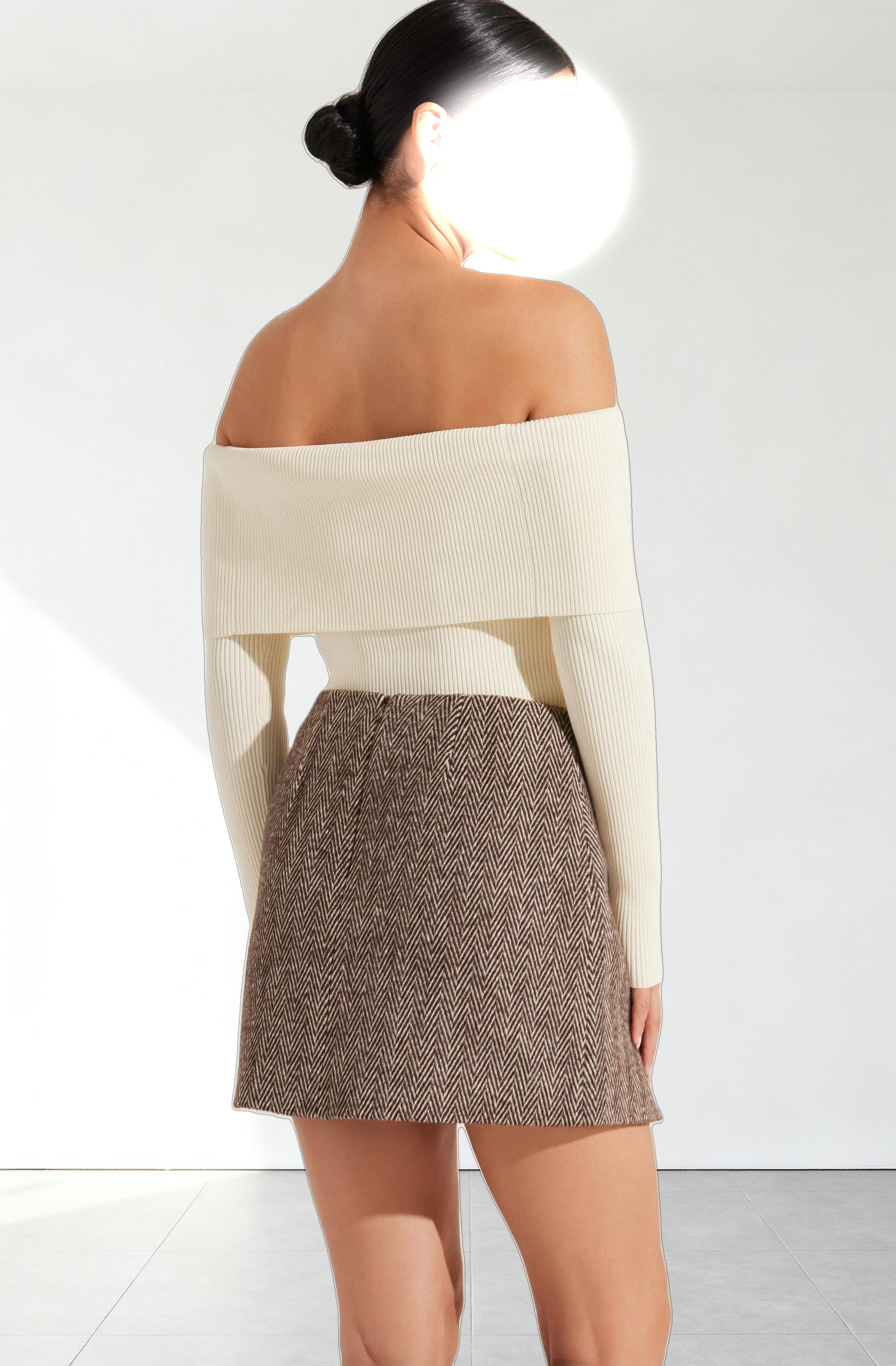 Foldover Ribbed Off Shoulder Sweater