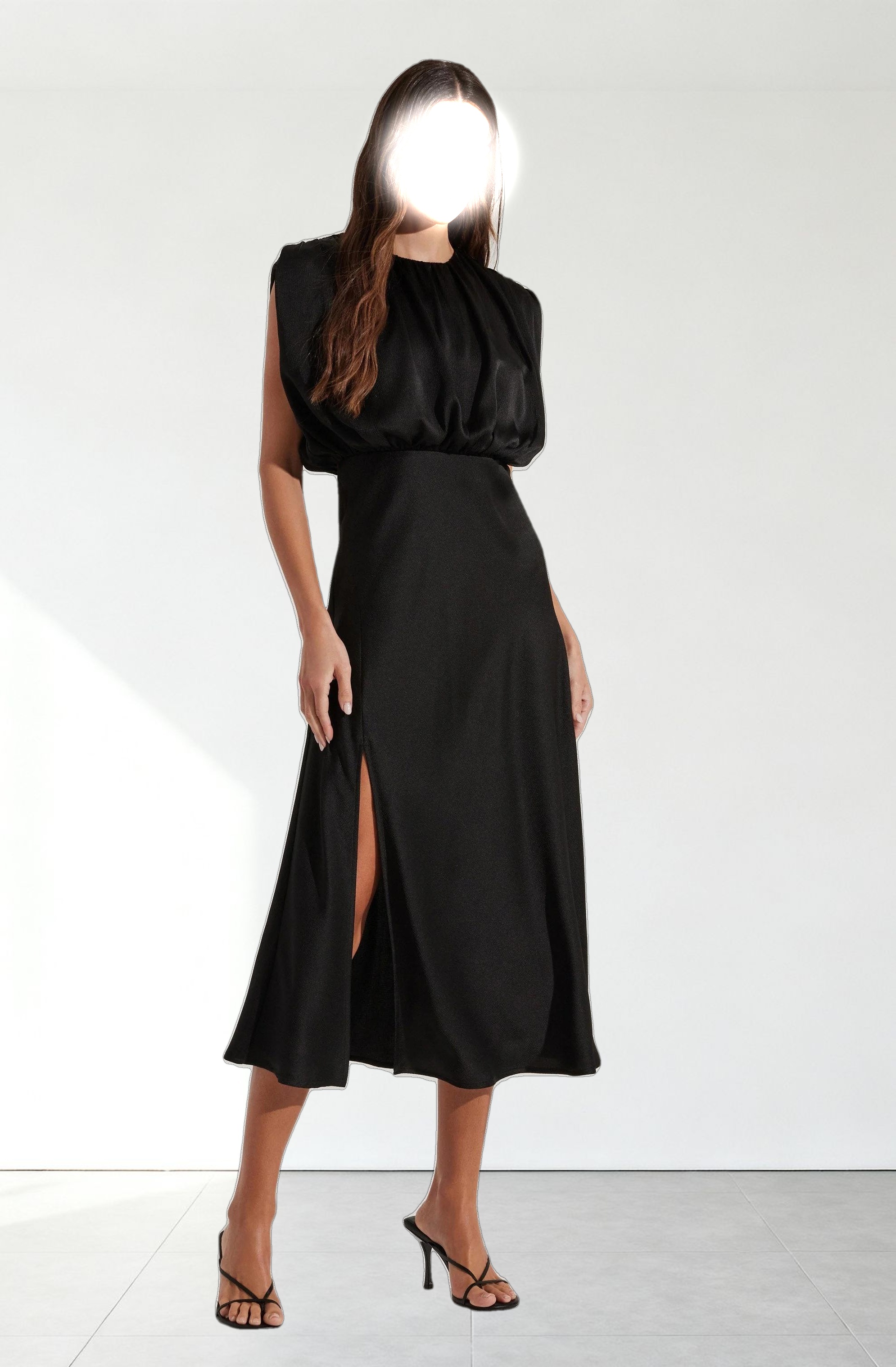 Blouson Satin Midi Dress