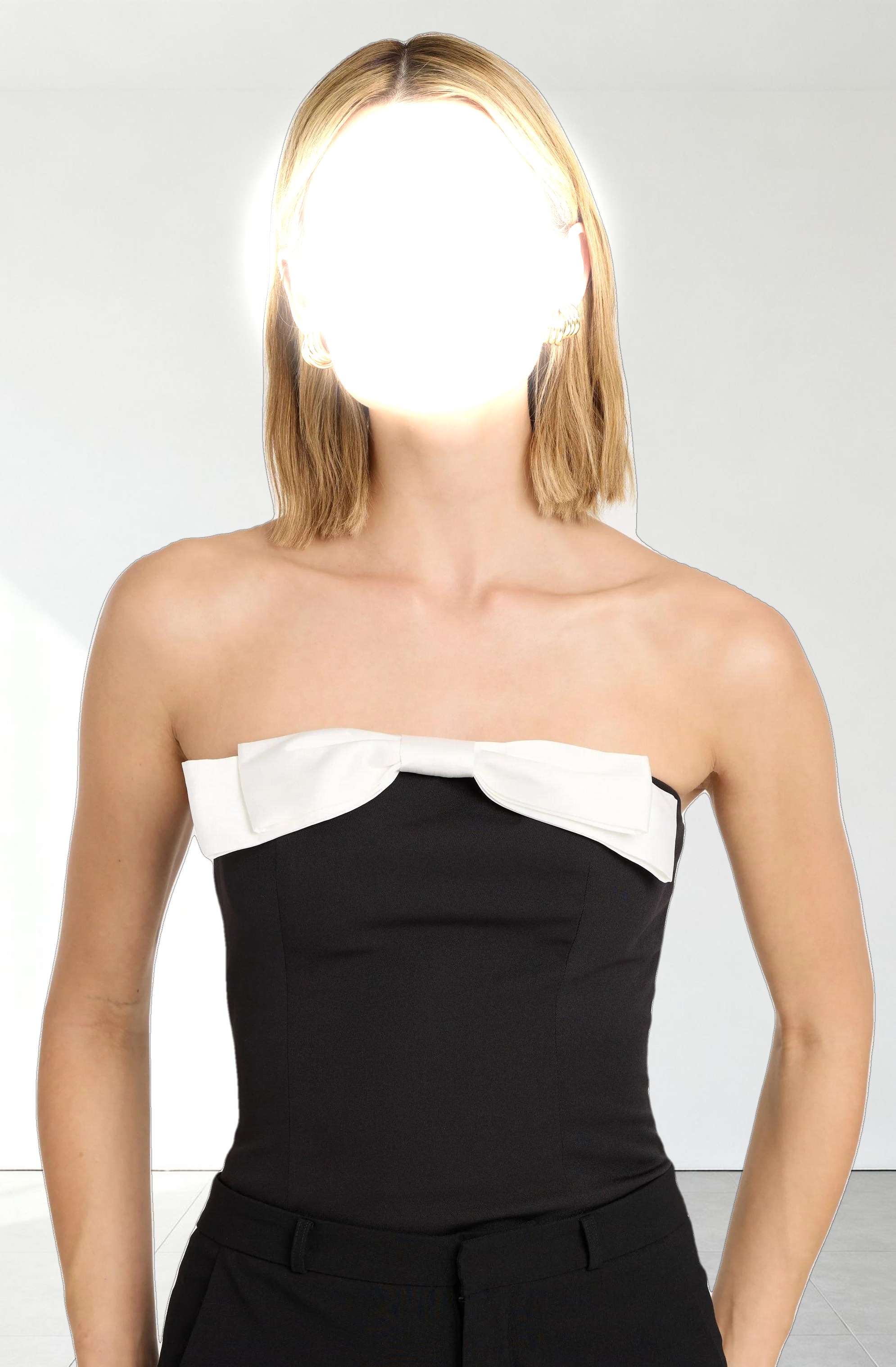 Contrast Bow Strapless Top