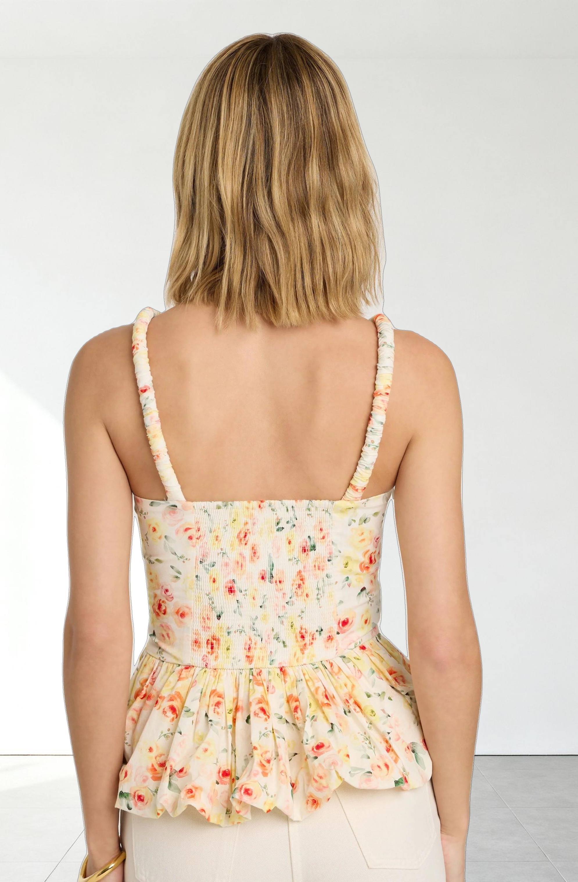 Floral Bubble Hem Peplum Top