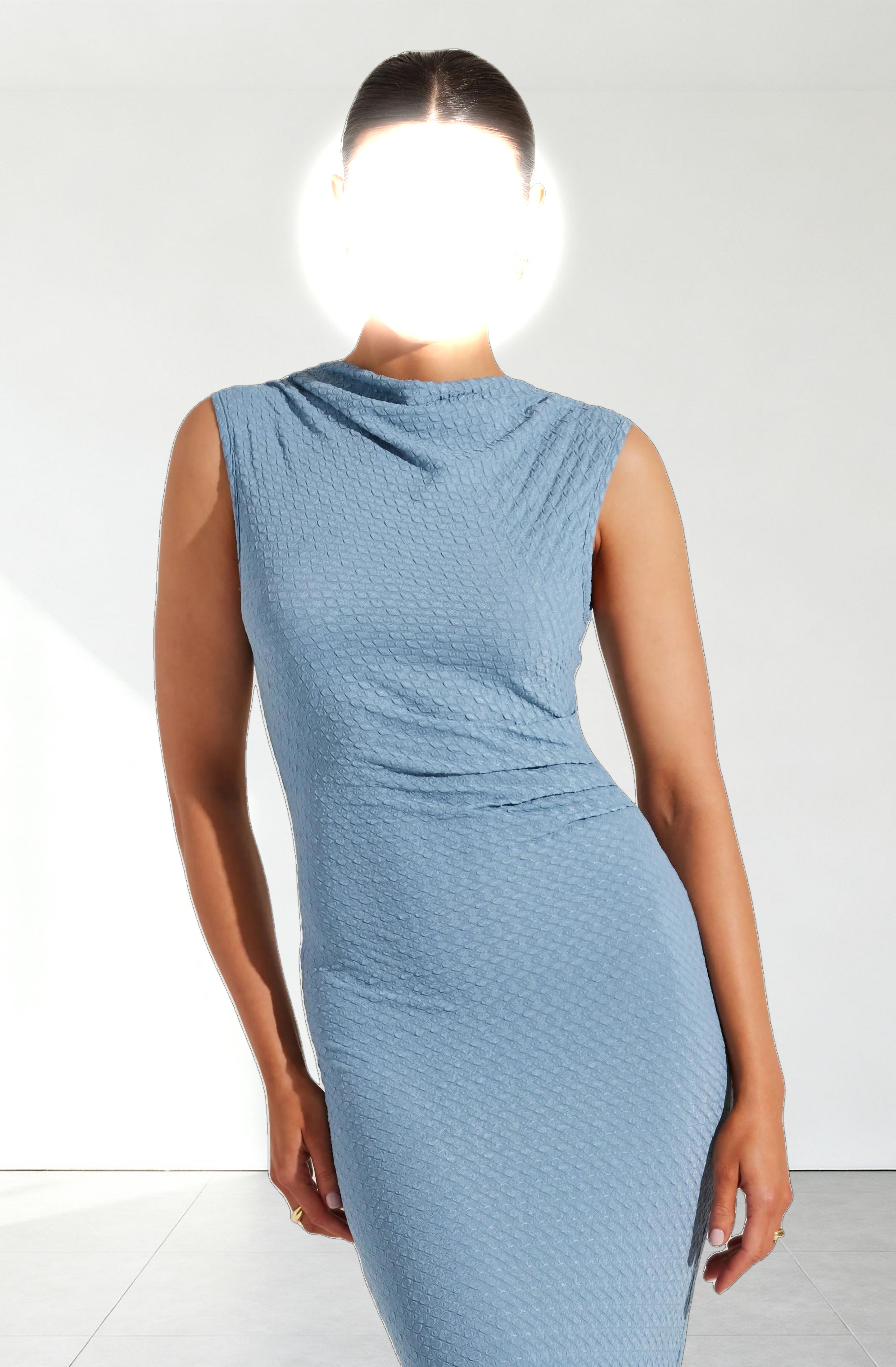 Textured Mock Neck Midi Dress