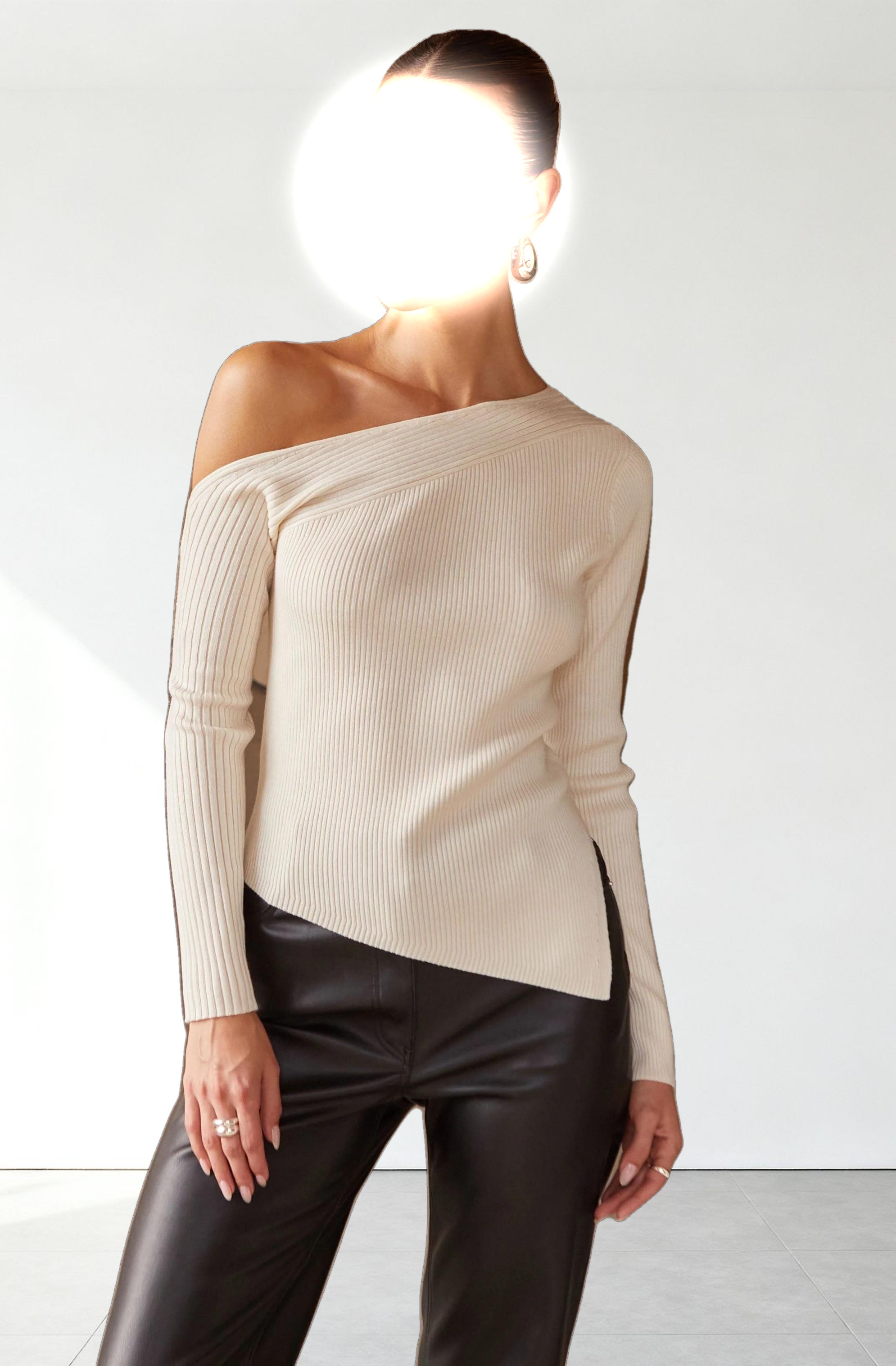 Aldari Off Shoulder Ribbed Sweater
