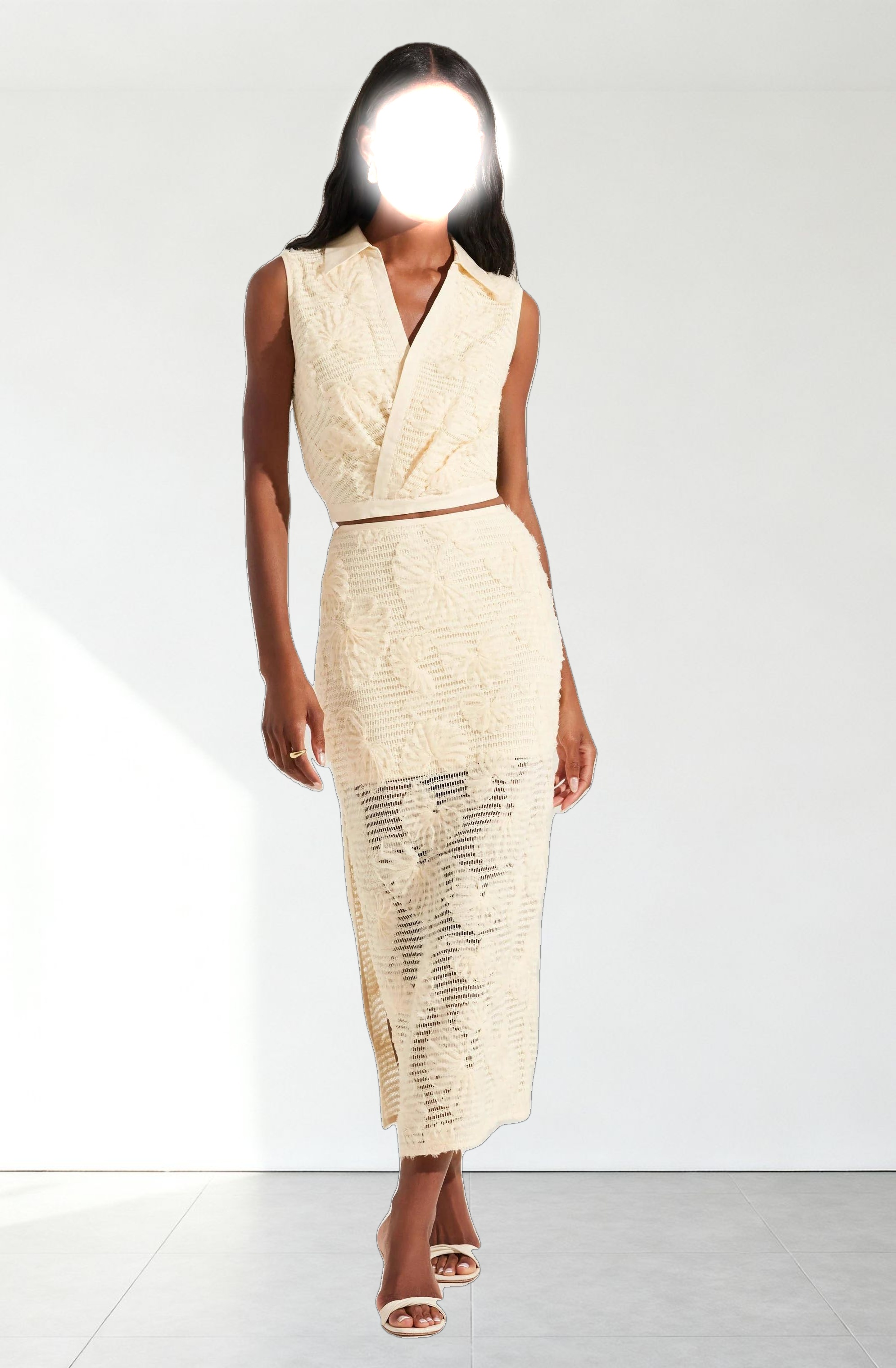 Sol Textured Floral Knit Midi Skirt