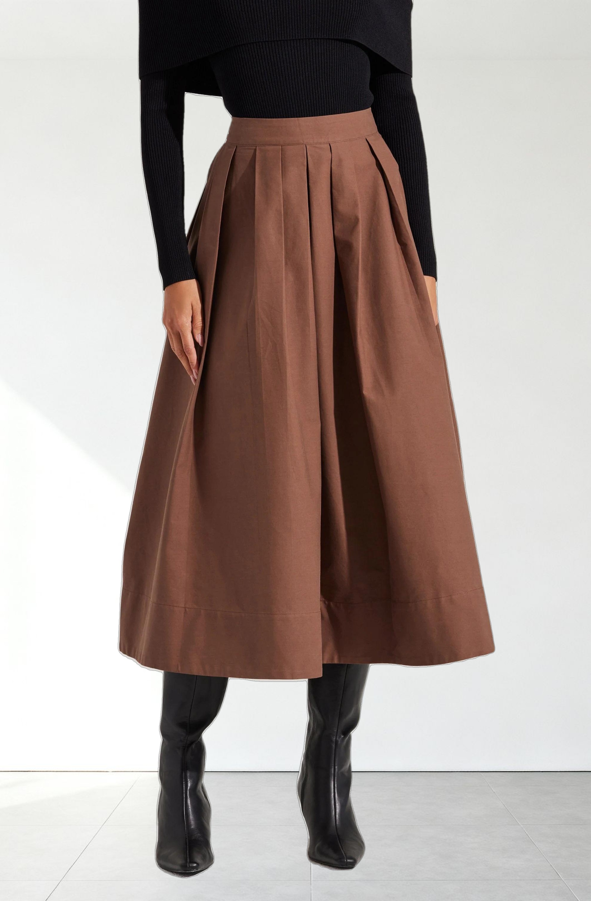 Full Flared Poplin Midi Skirt