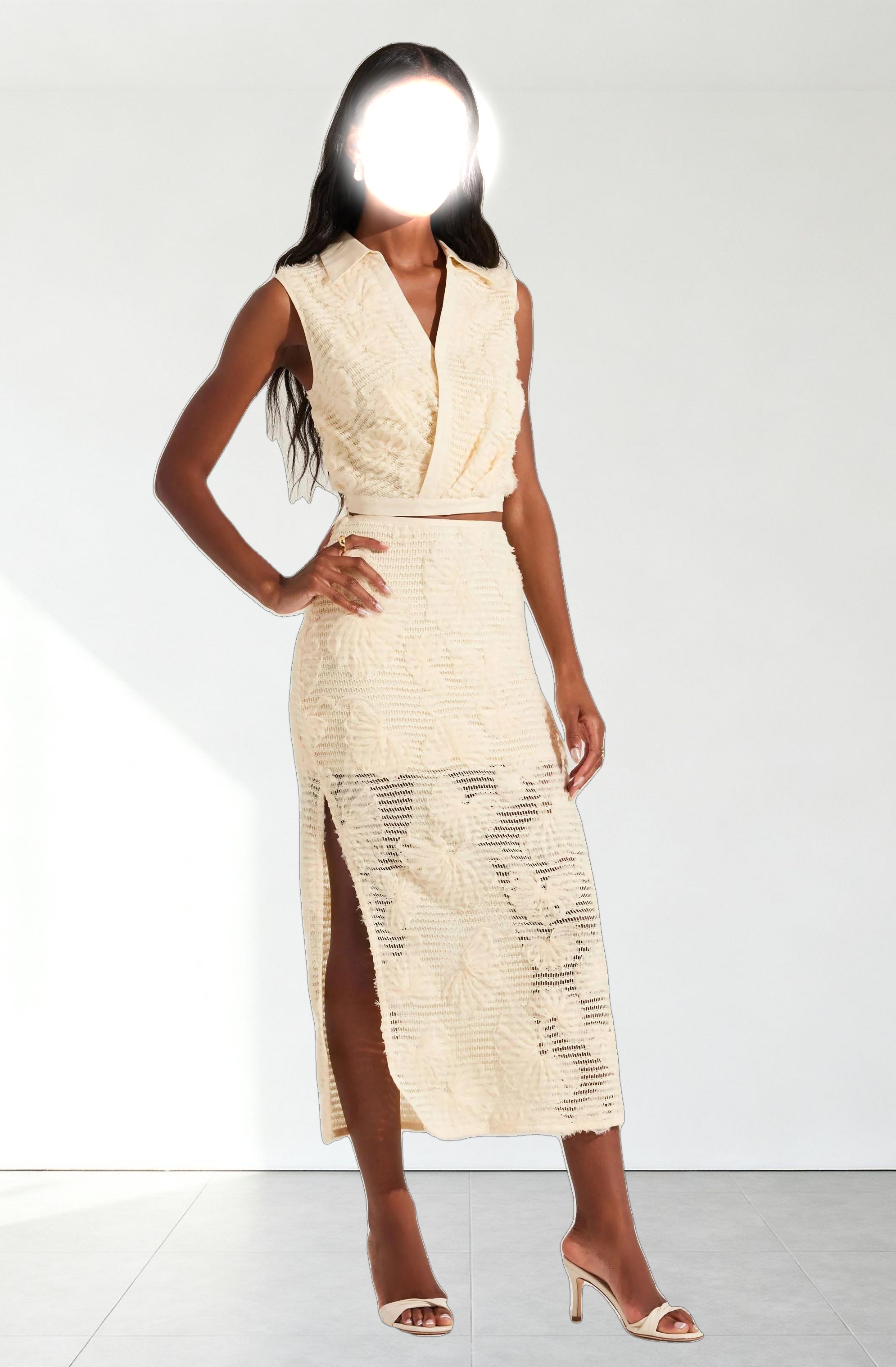 Sol Textured Floral Knit Midi Skirt