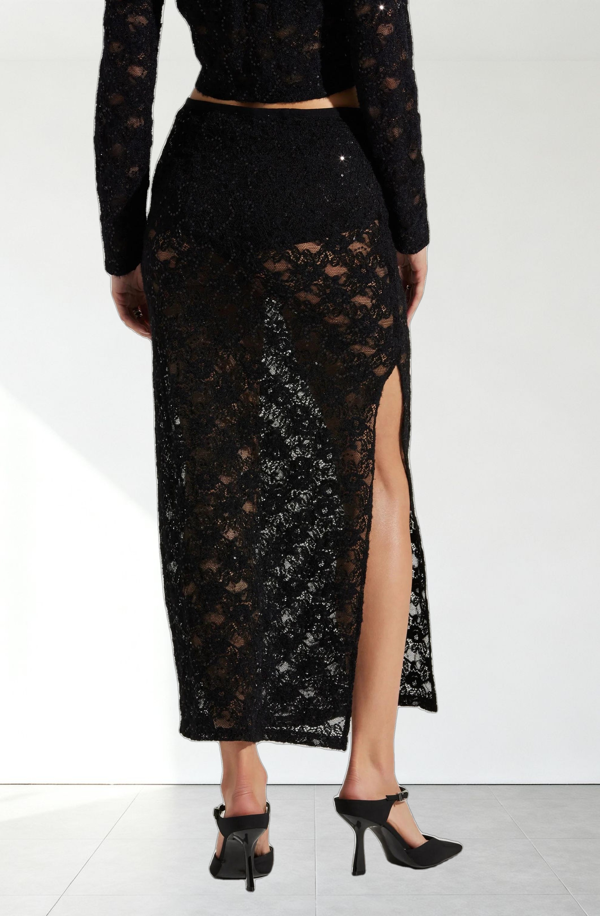 Roux Sequin Lace Maxi Skirt