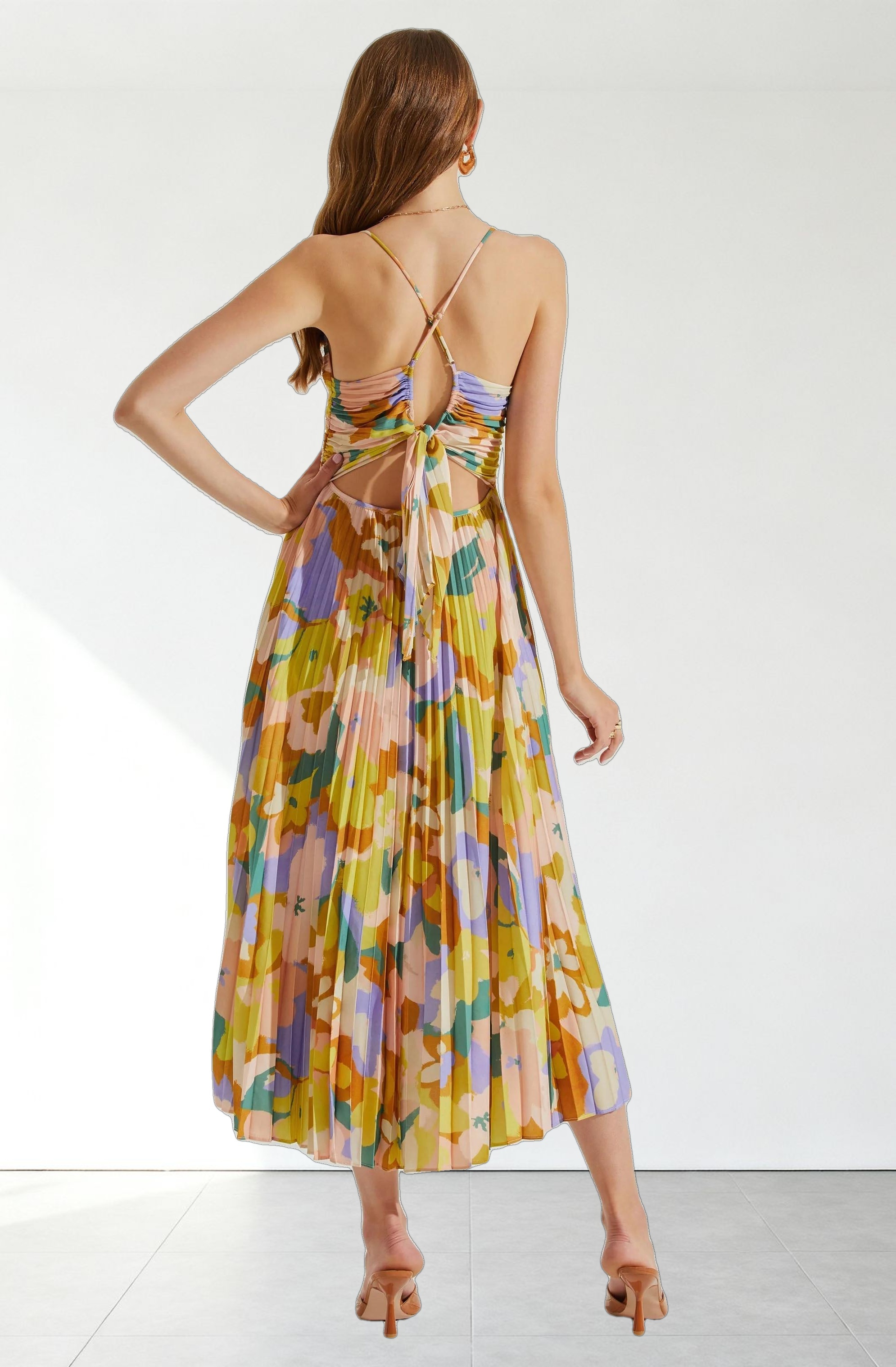 Blythe Floral Plisse Midi Dress