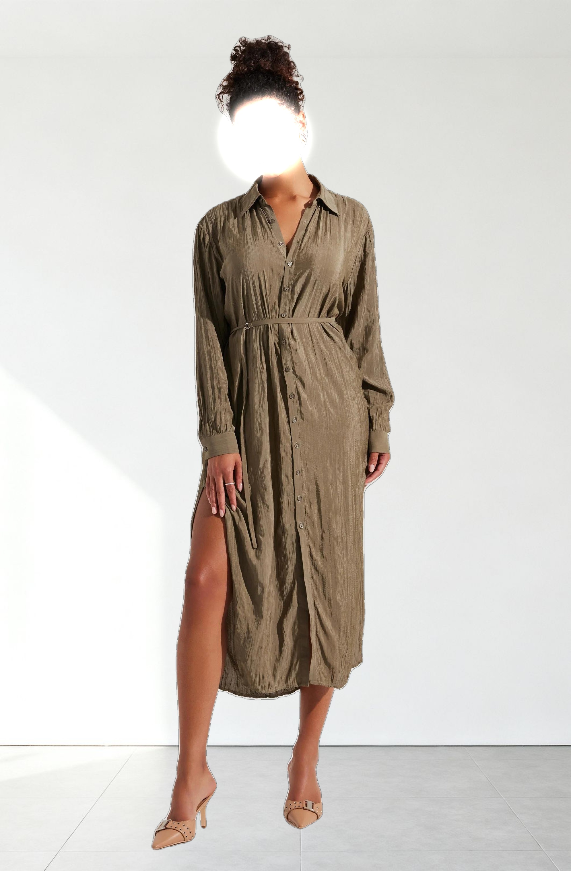 Belted Long Sleeve Shirt Dress