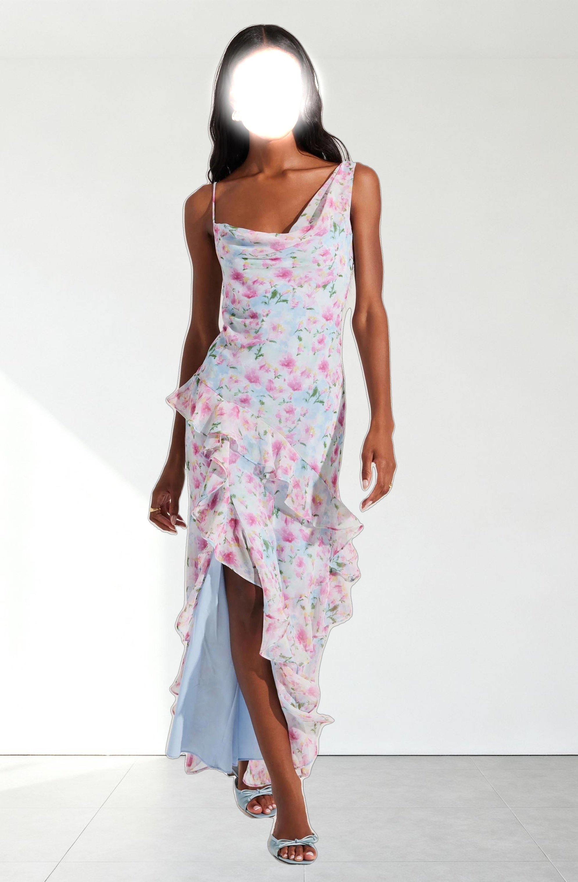 Levina Asymmetric Floral Ruffle Dress