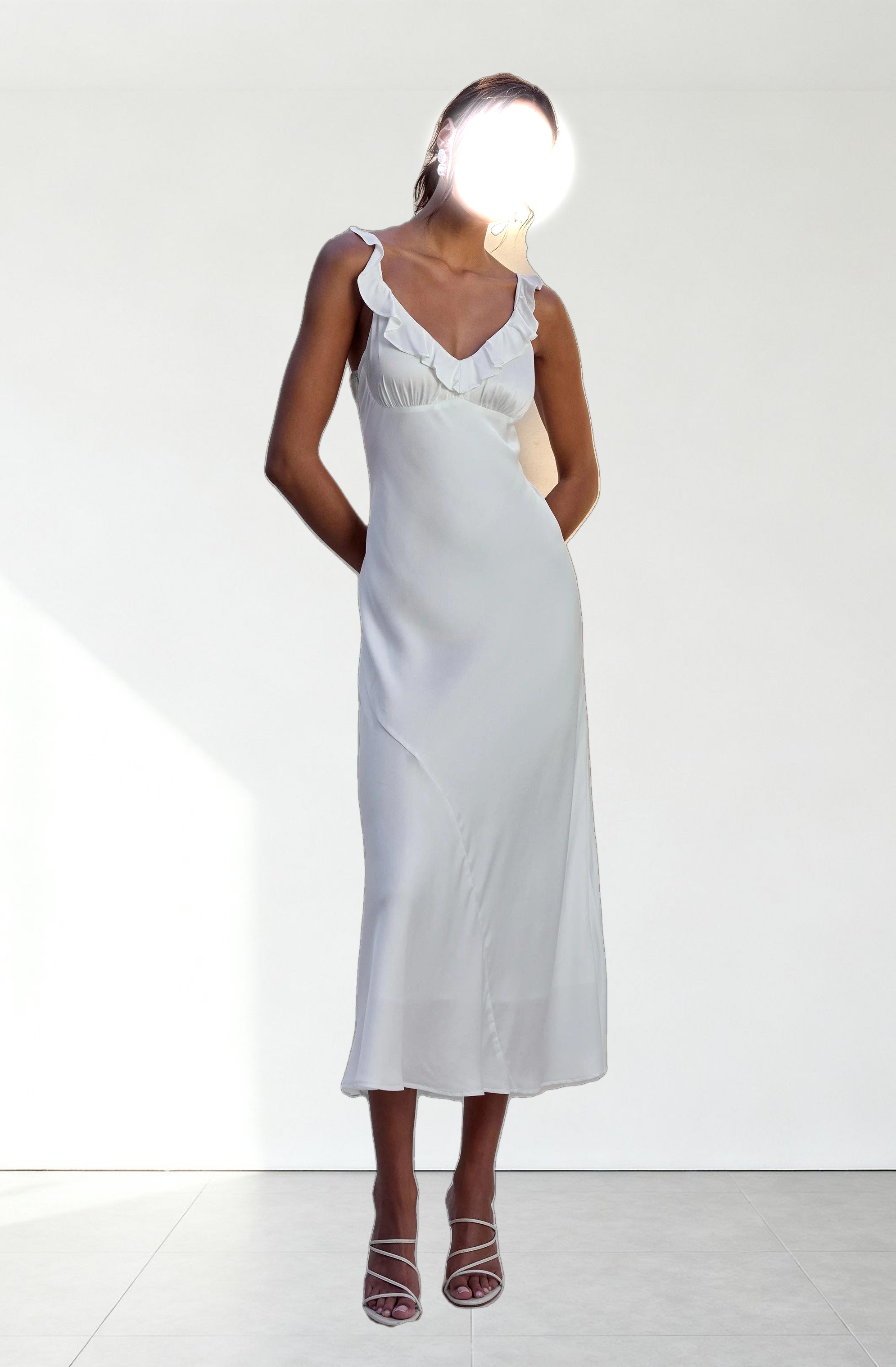 Zoie Satin Ruffle Midi Dress