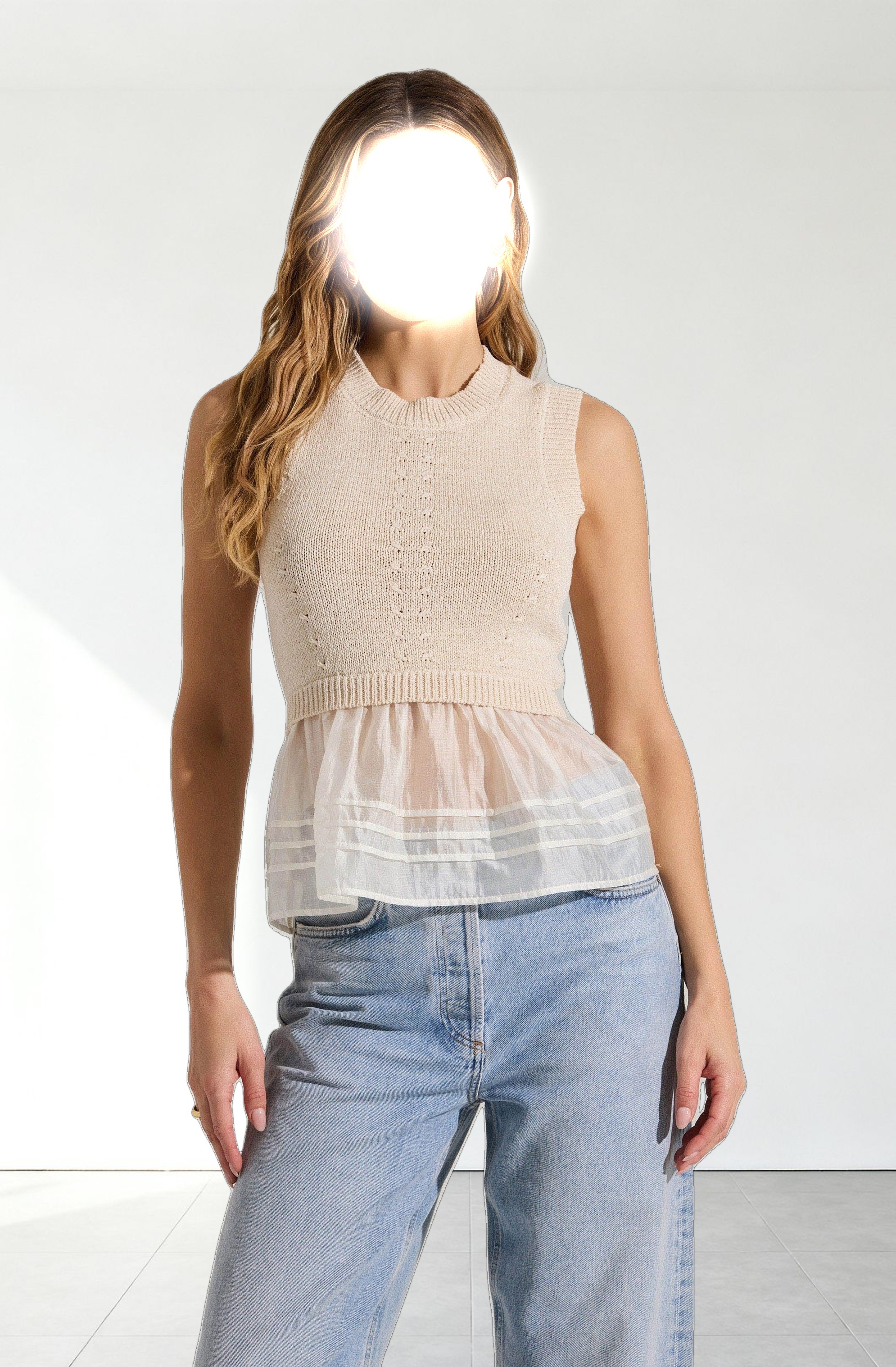 Sheer Peplum Sweater Vest