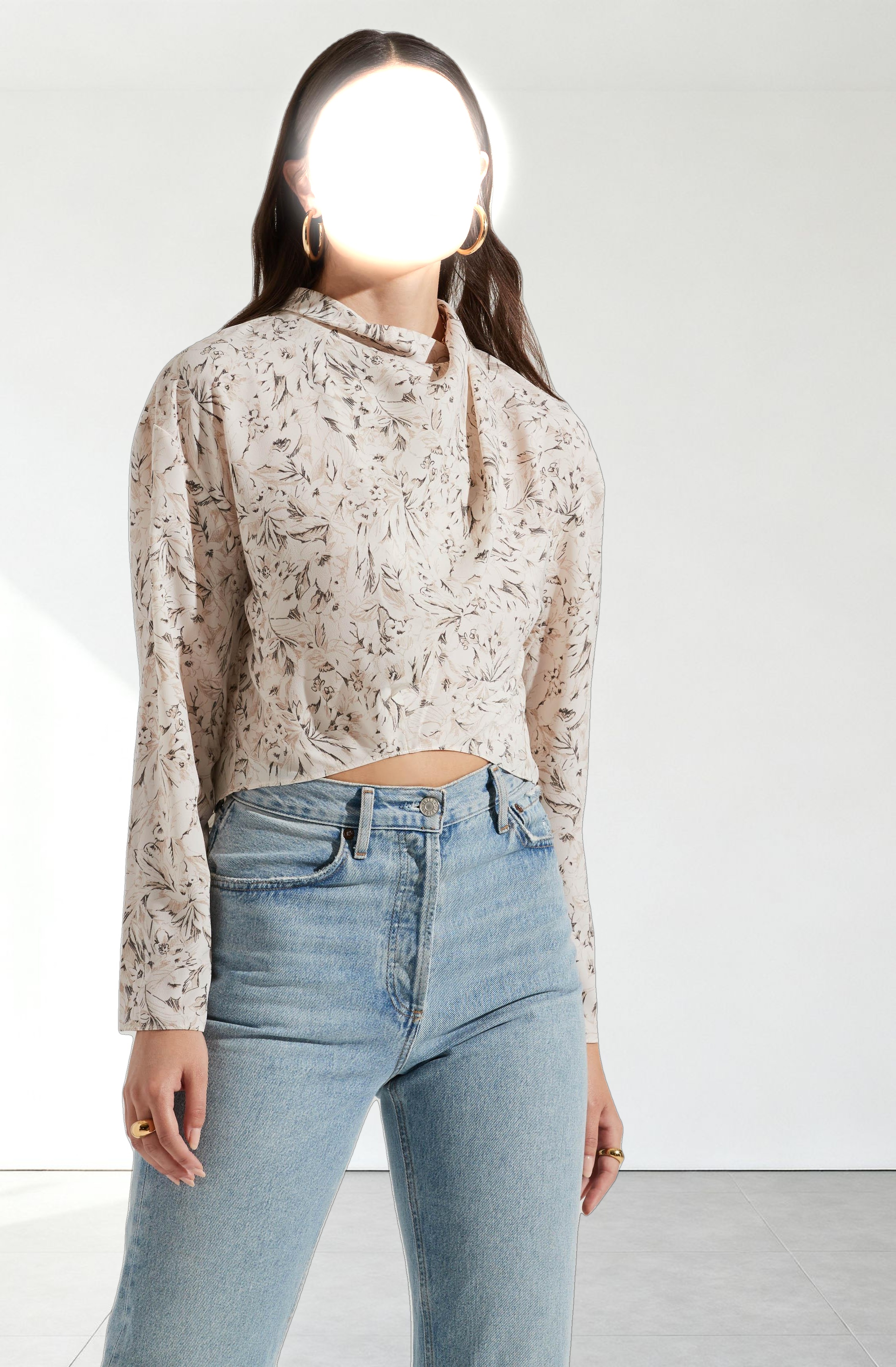 Long Sleeve Drape Tie Back Neck Back Top