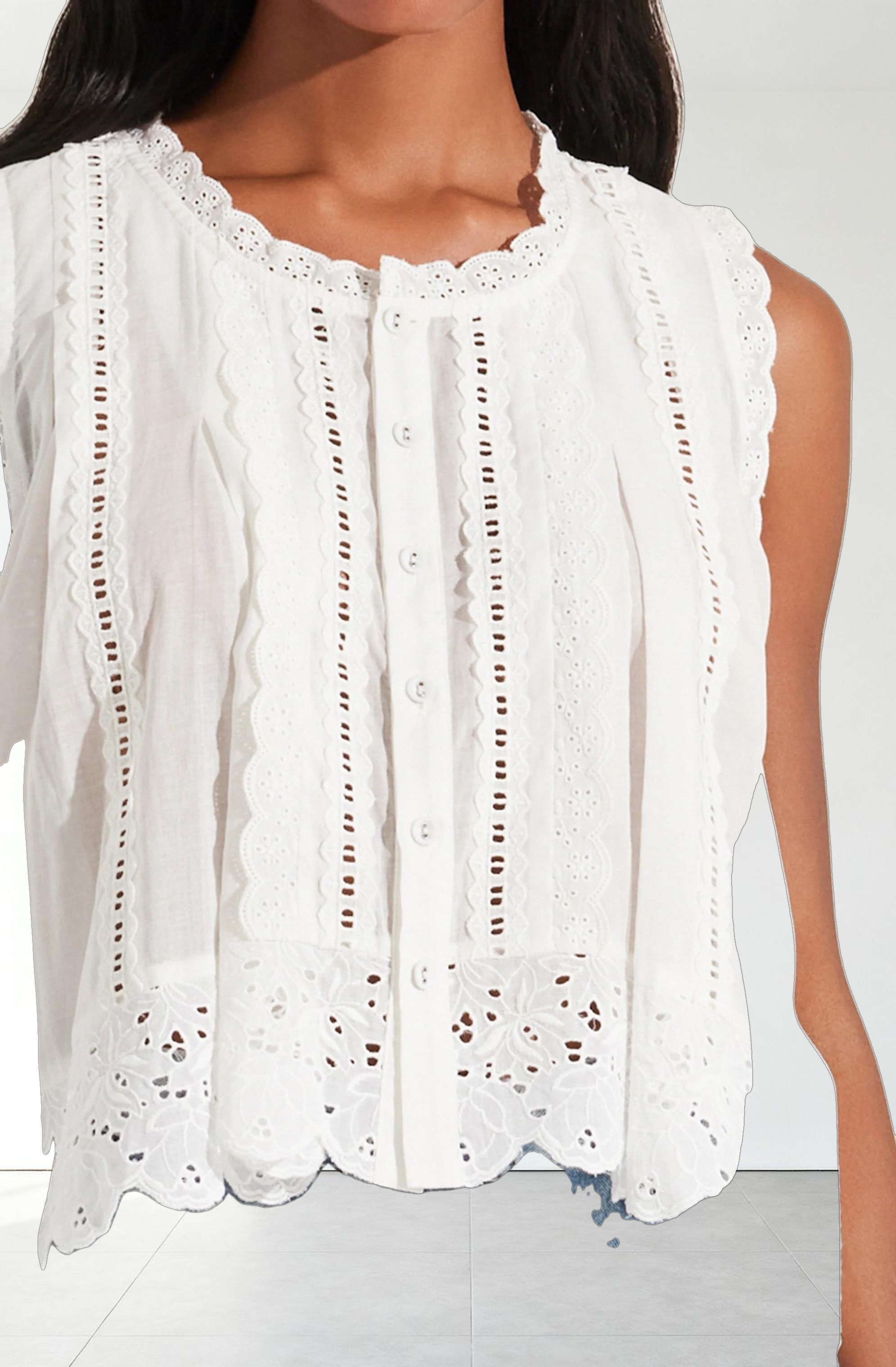 Alisa High Low Eyelet Top