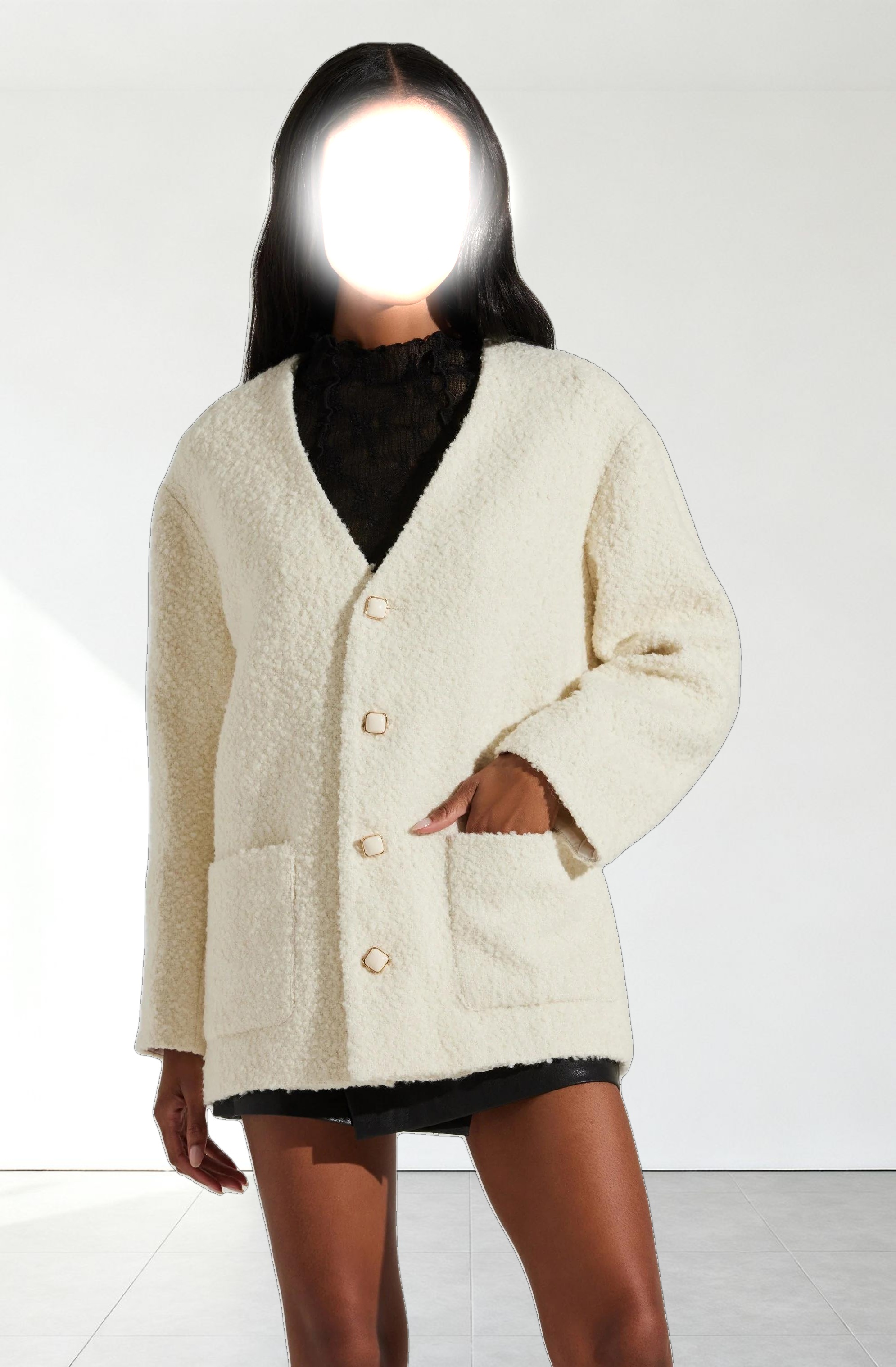Maidy Boucle V-Neck Coat