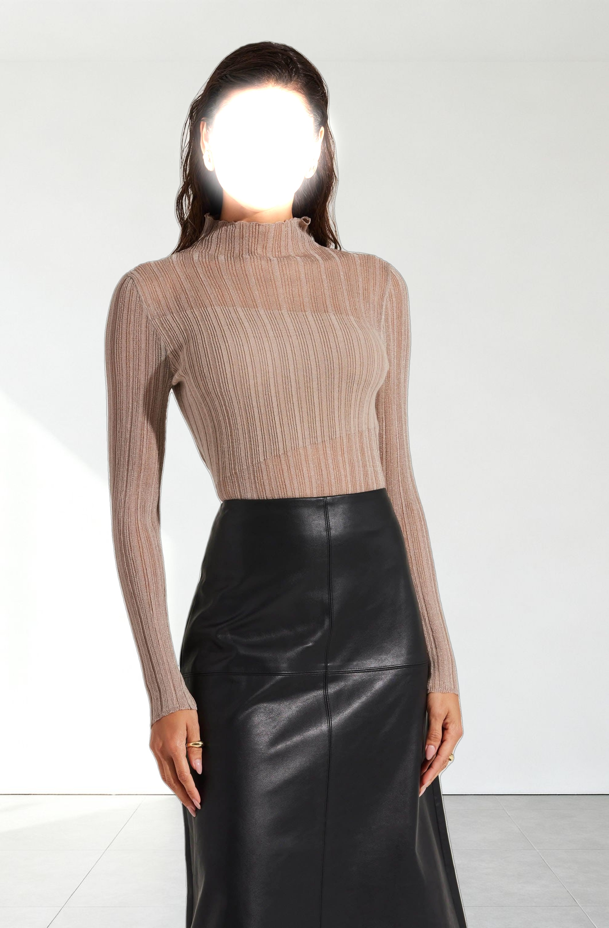 Mock Neck Mesh Contrast Top