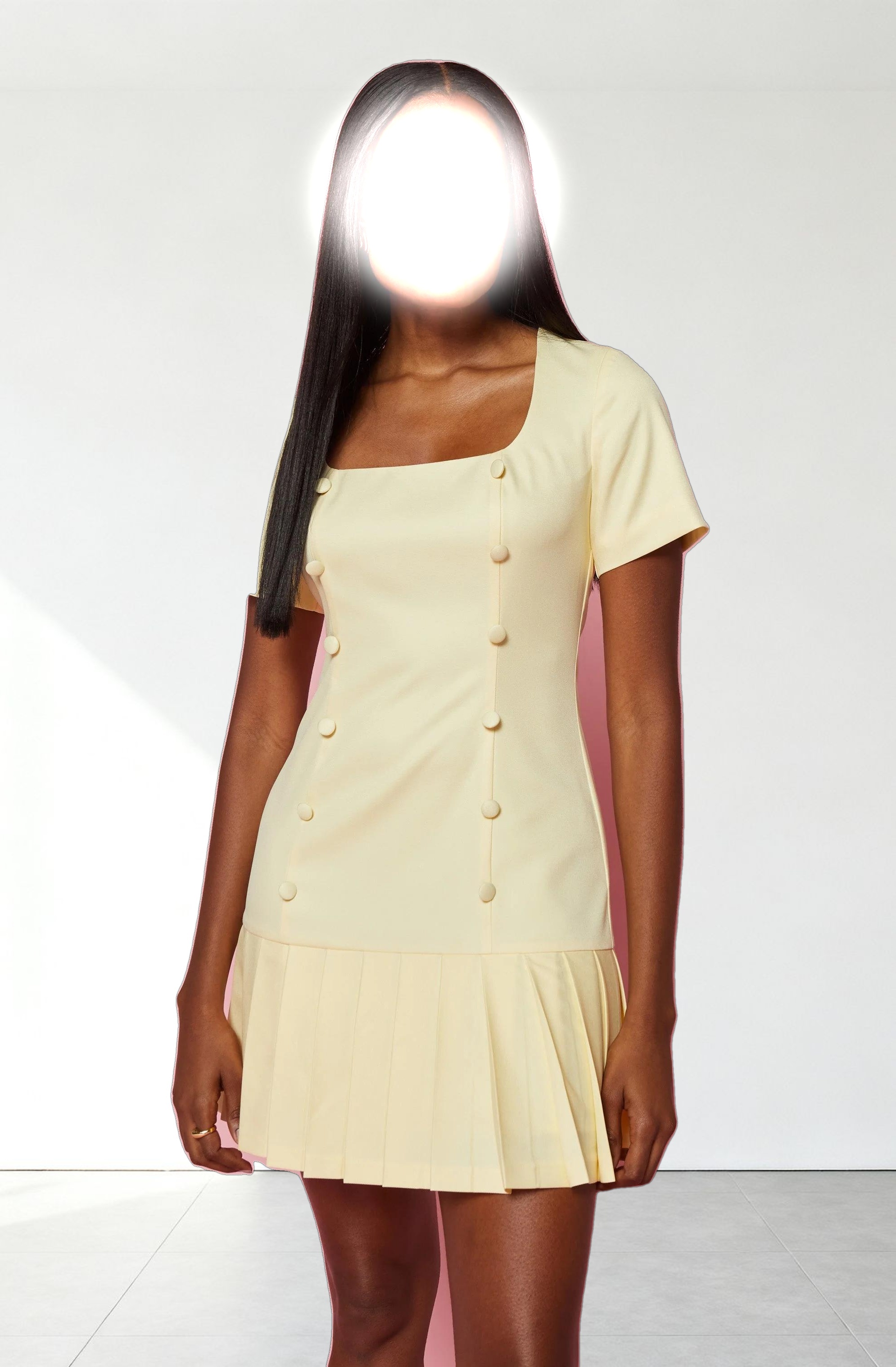 Pleated Button Mini Dress