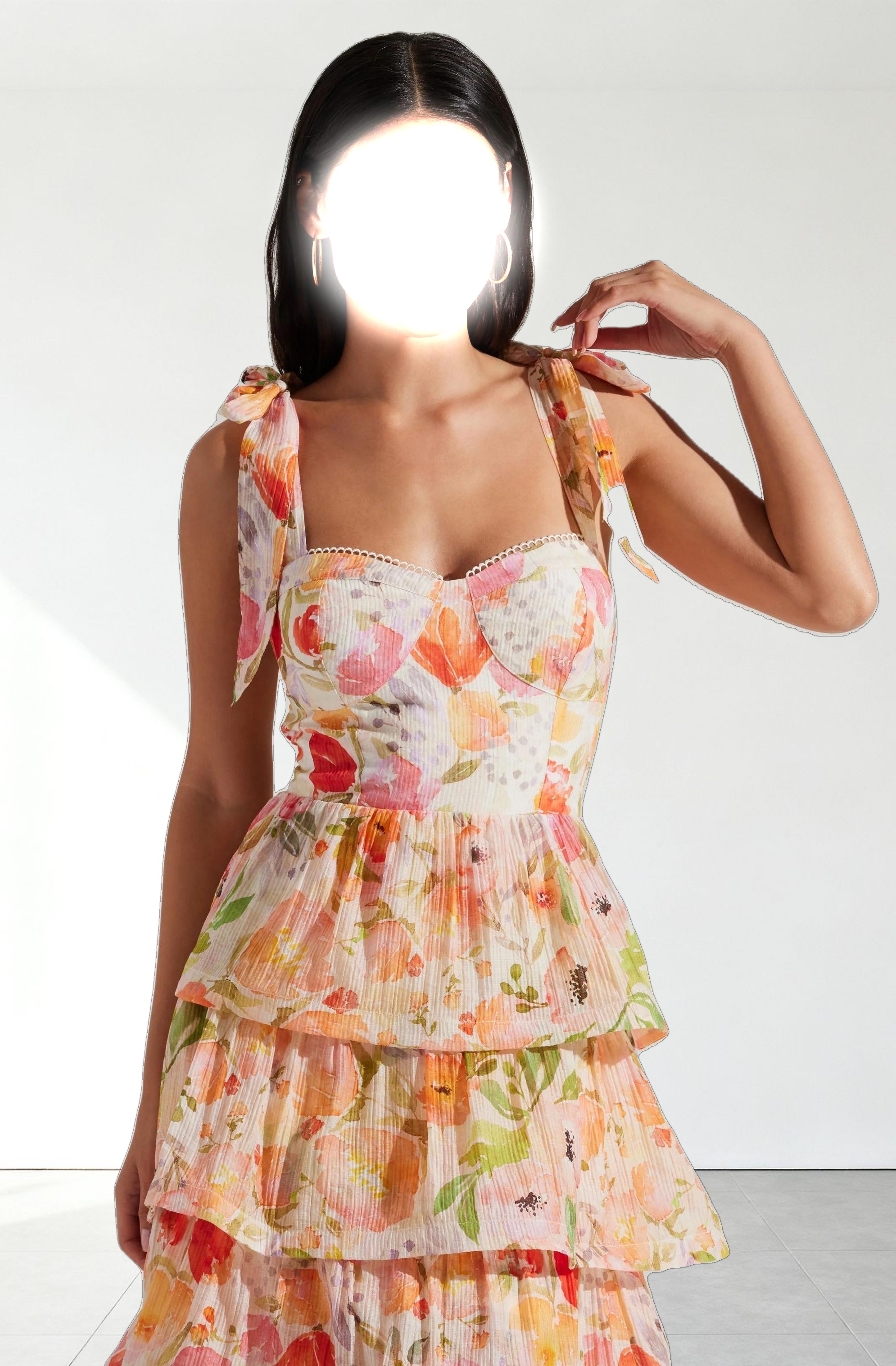 Zirconia Tie Strap Tiered Dress