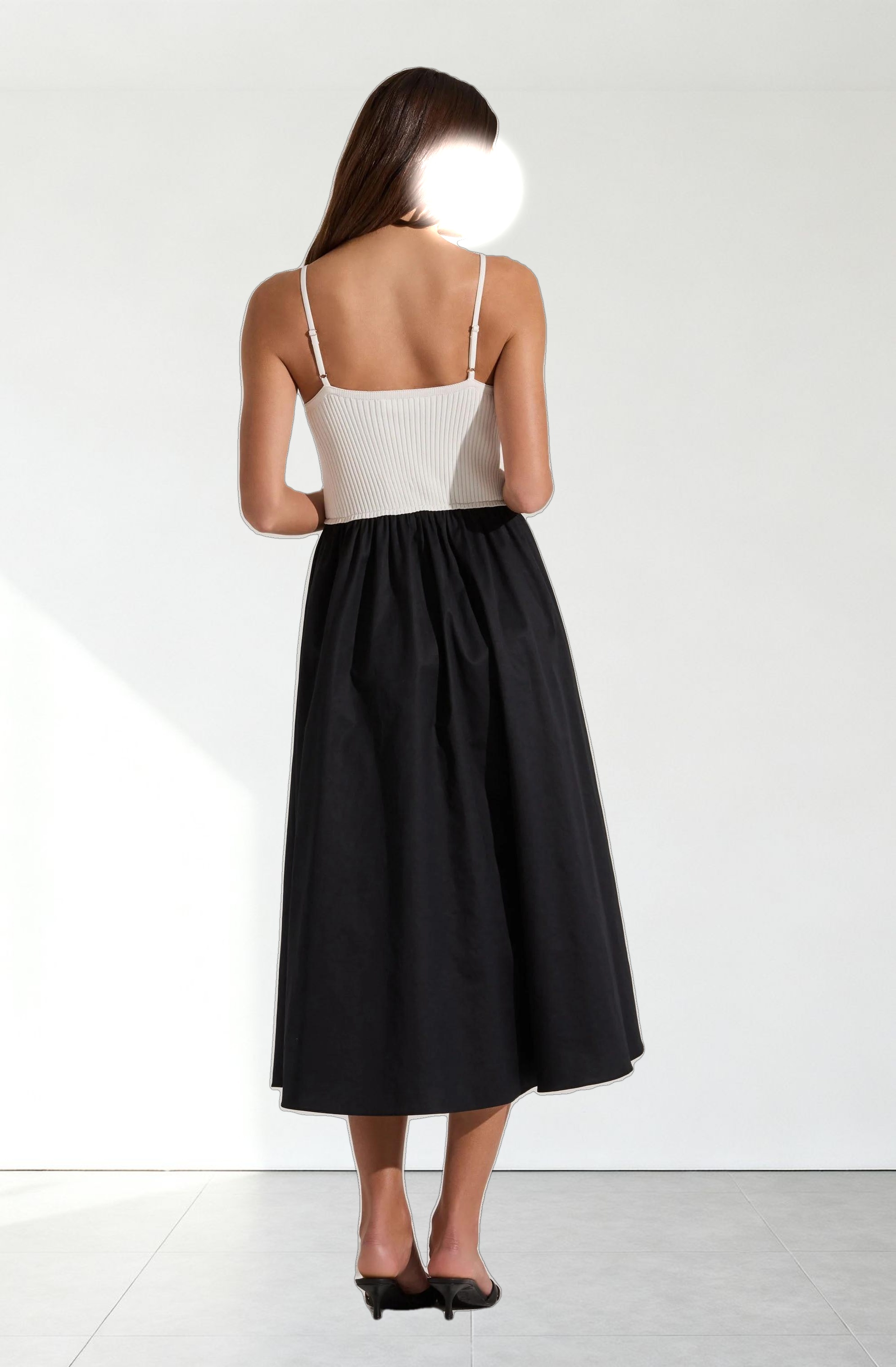 Contrast Mixed Media Midi Dress