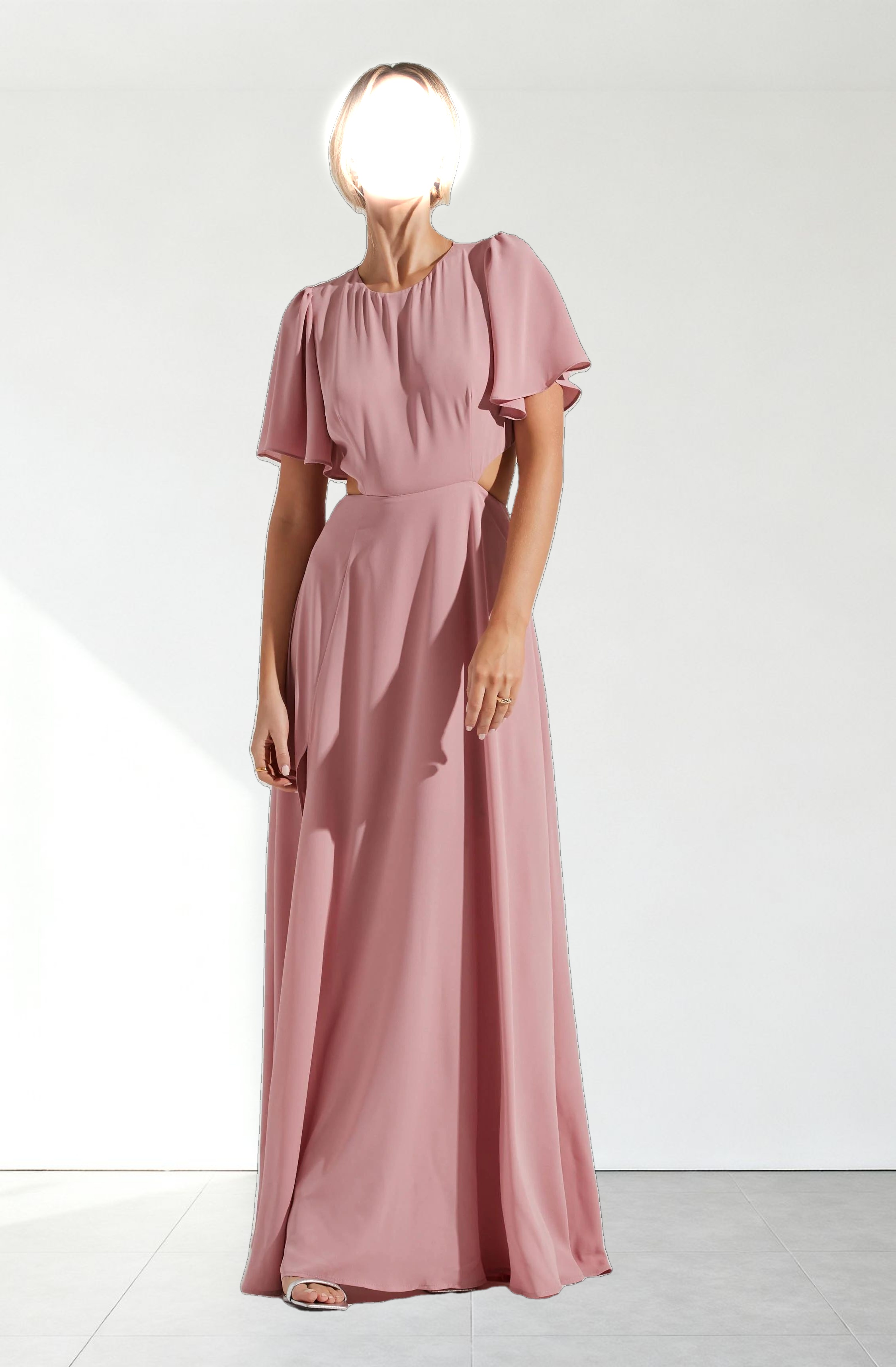 Katrina Flutter Sleeve Back Cutout Maxi Dress