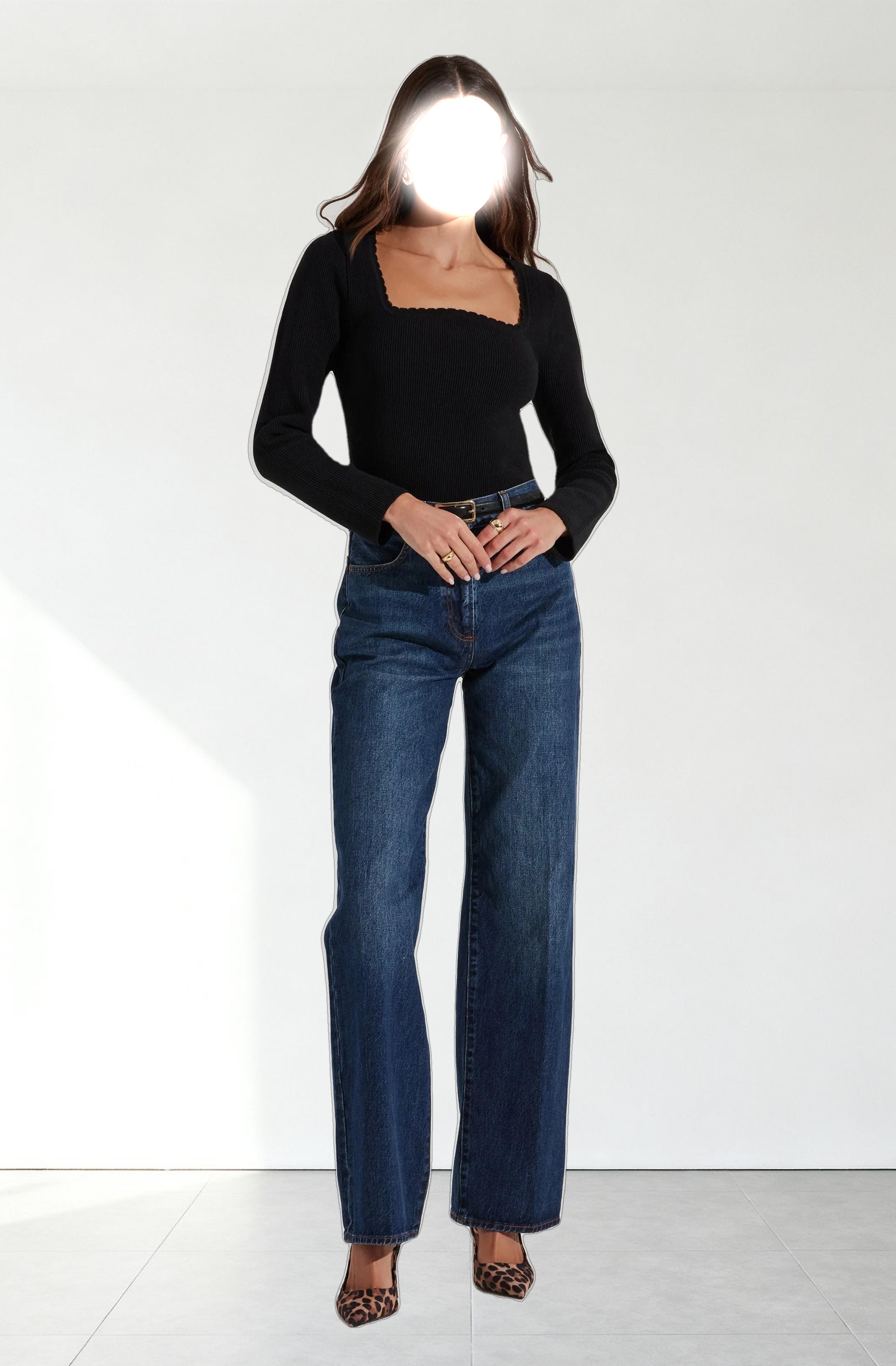 Scallop Trim Ribbed Knit Top