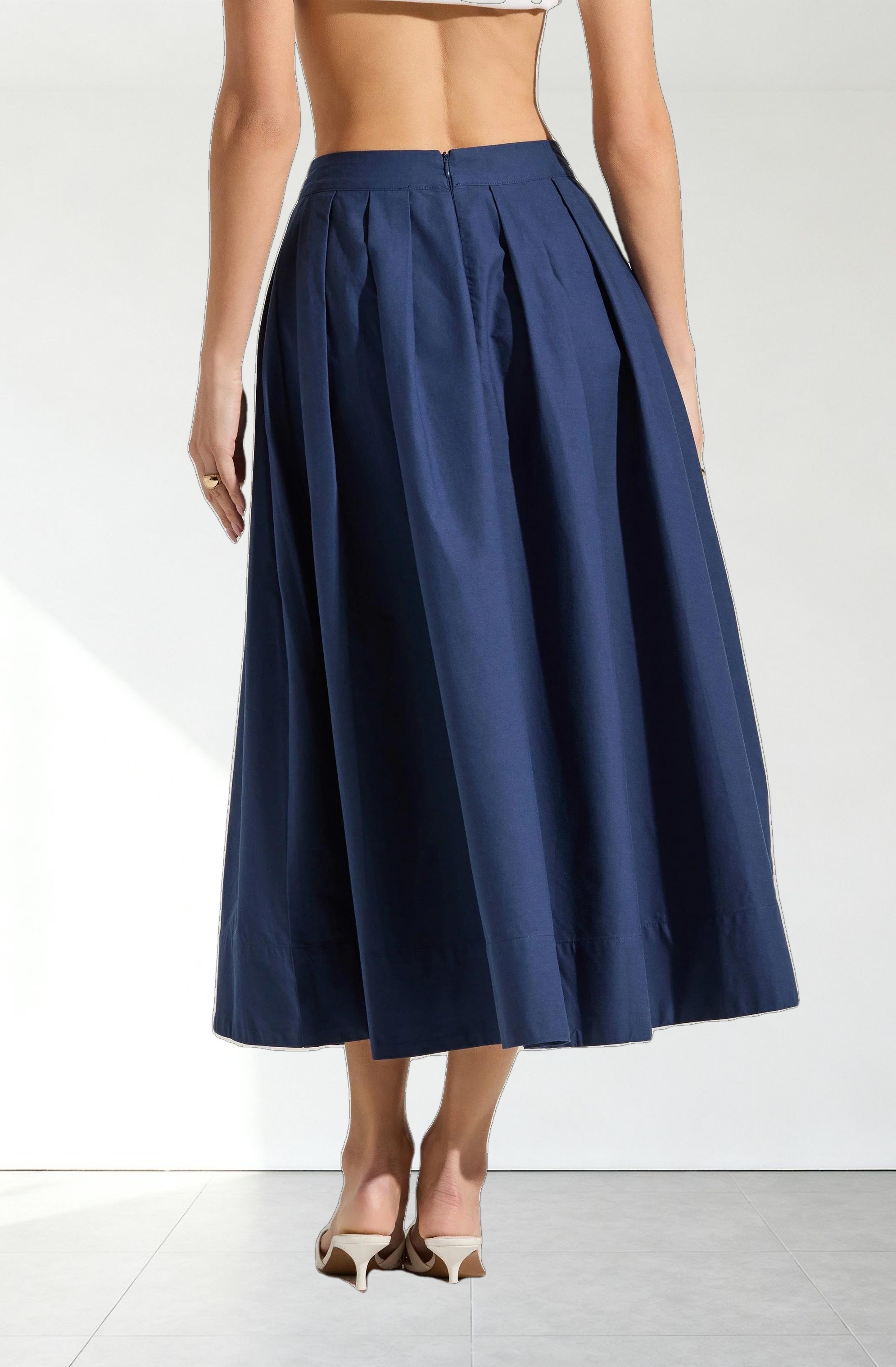 Full Flared Poplin Midi Skirt