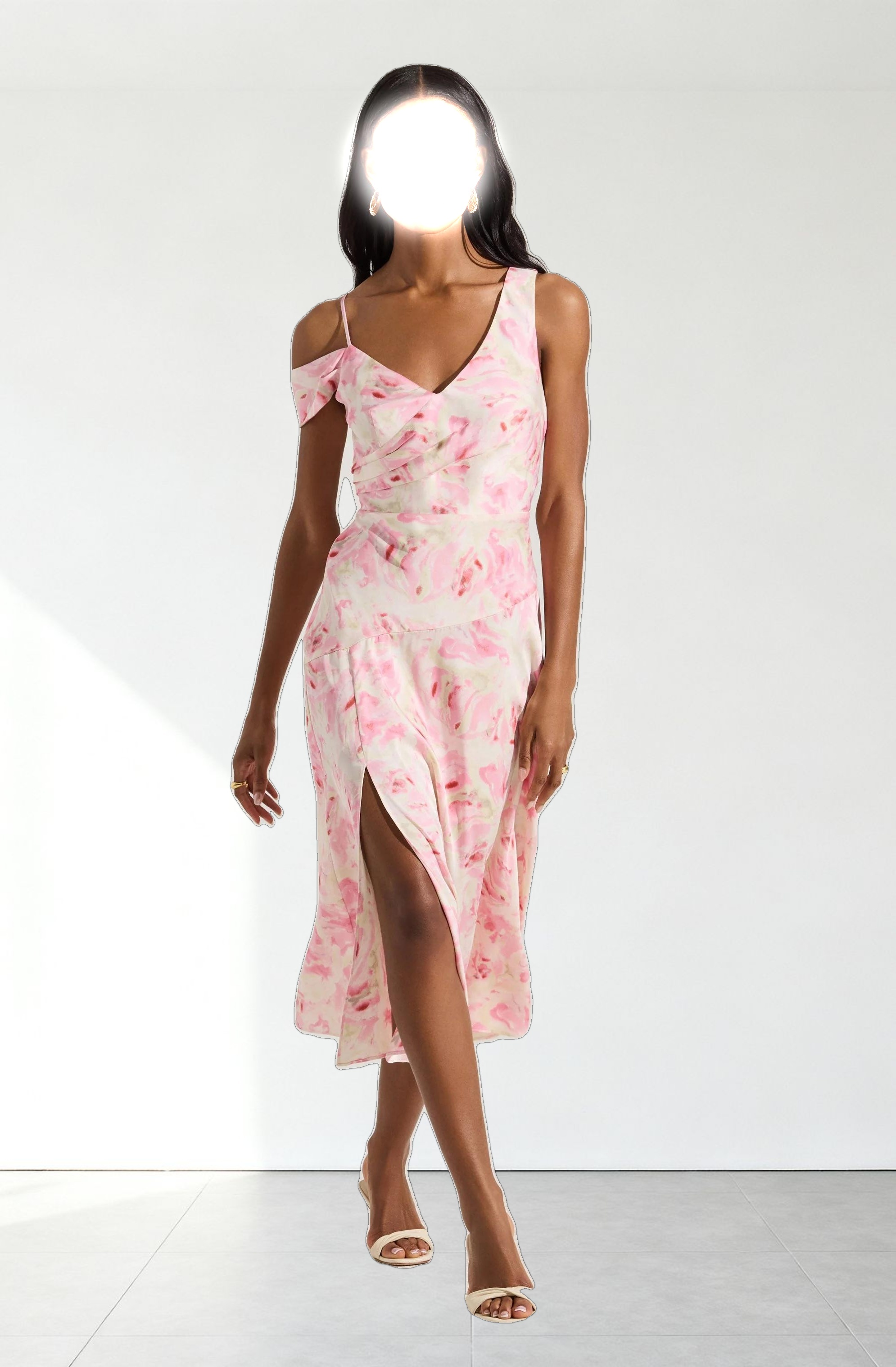 Asymmetric Shoulder Strap Midi Dress