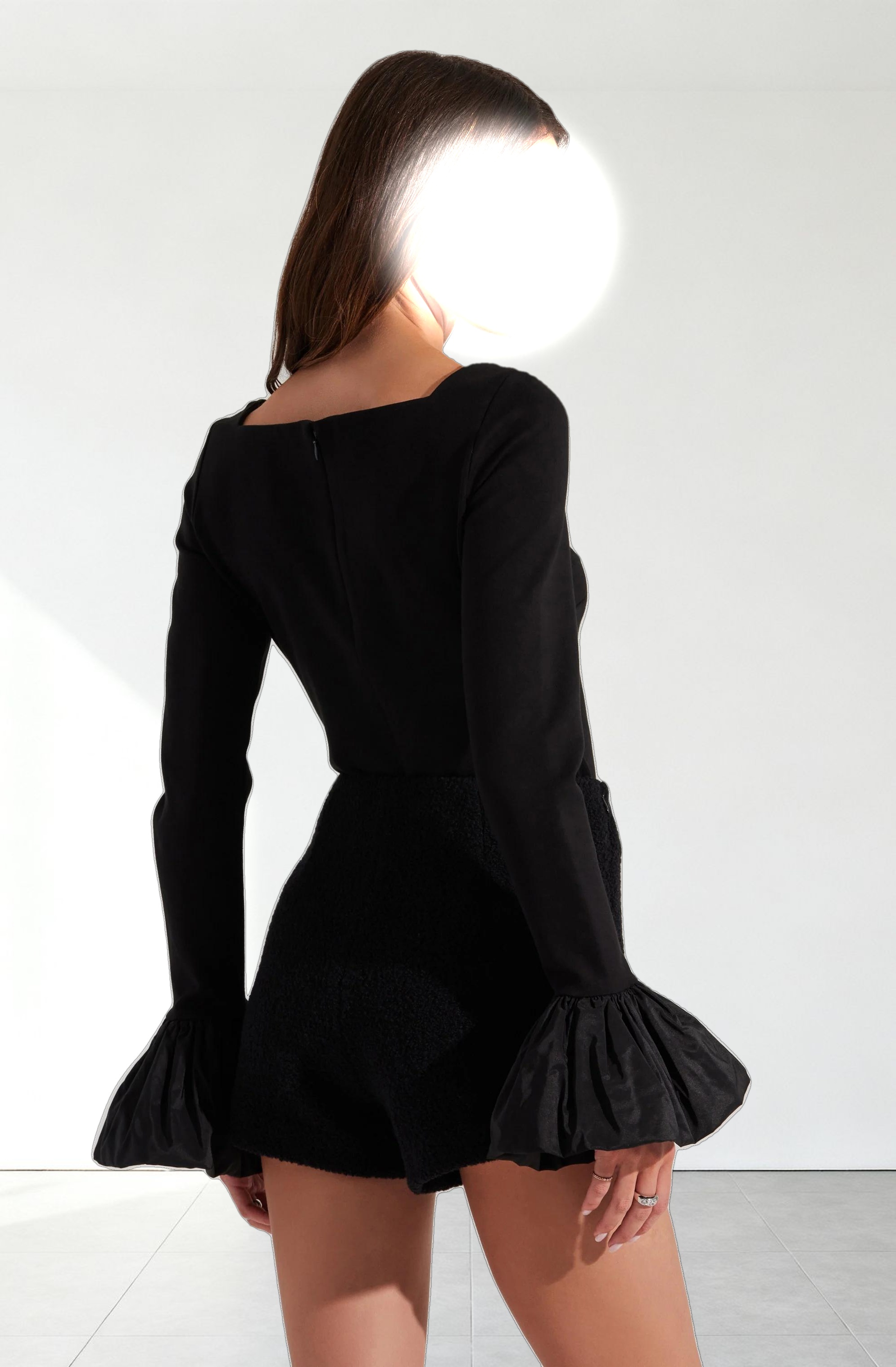 Genessy Contrast Flounce Sleeve Top