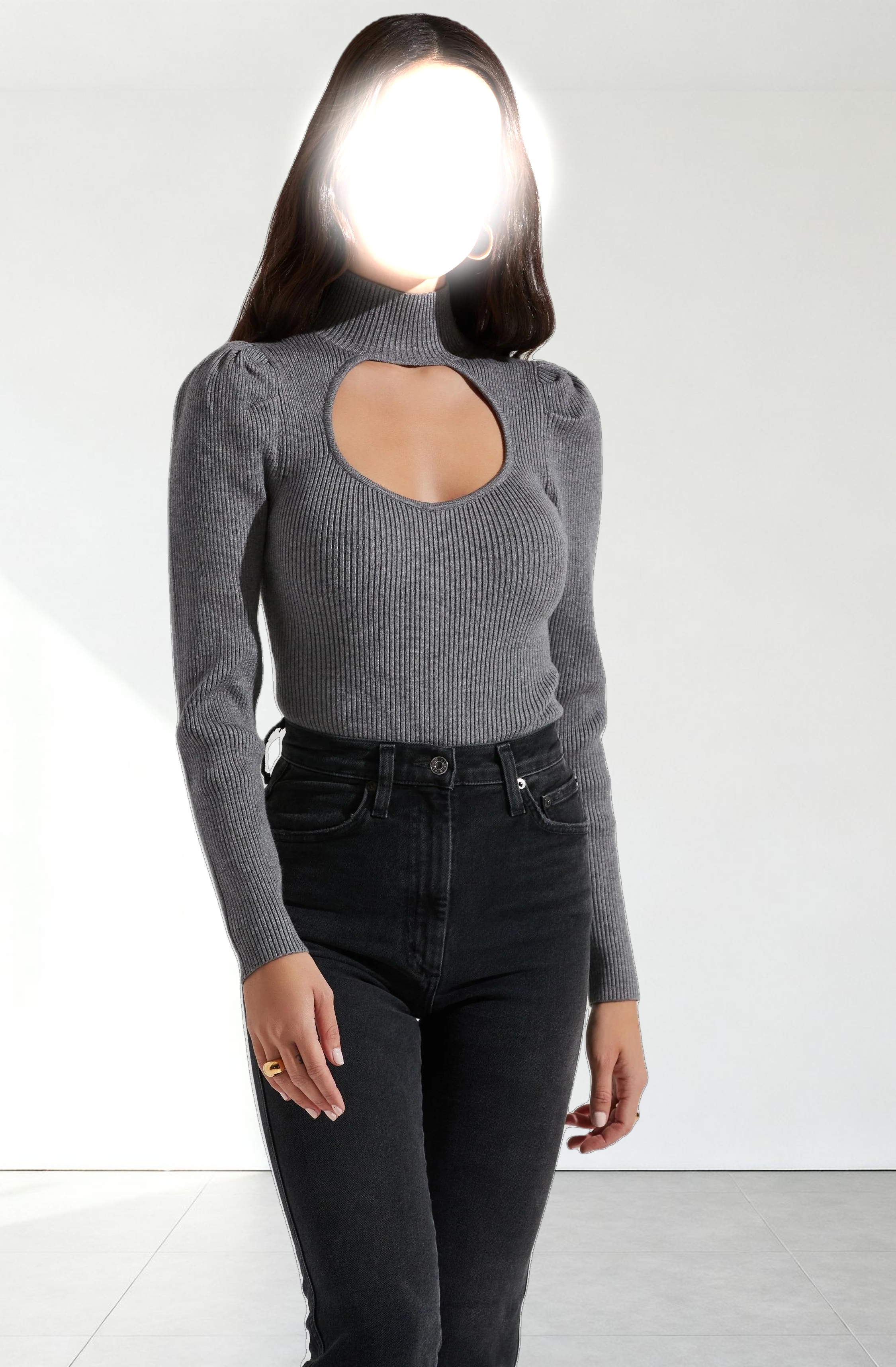 Front Cutout Long Sleeve Sweater Bodysuit