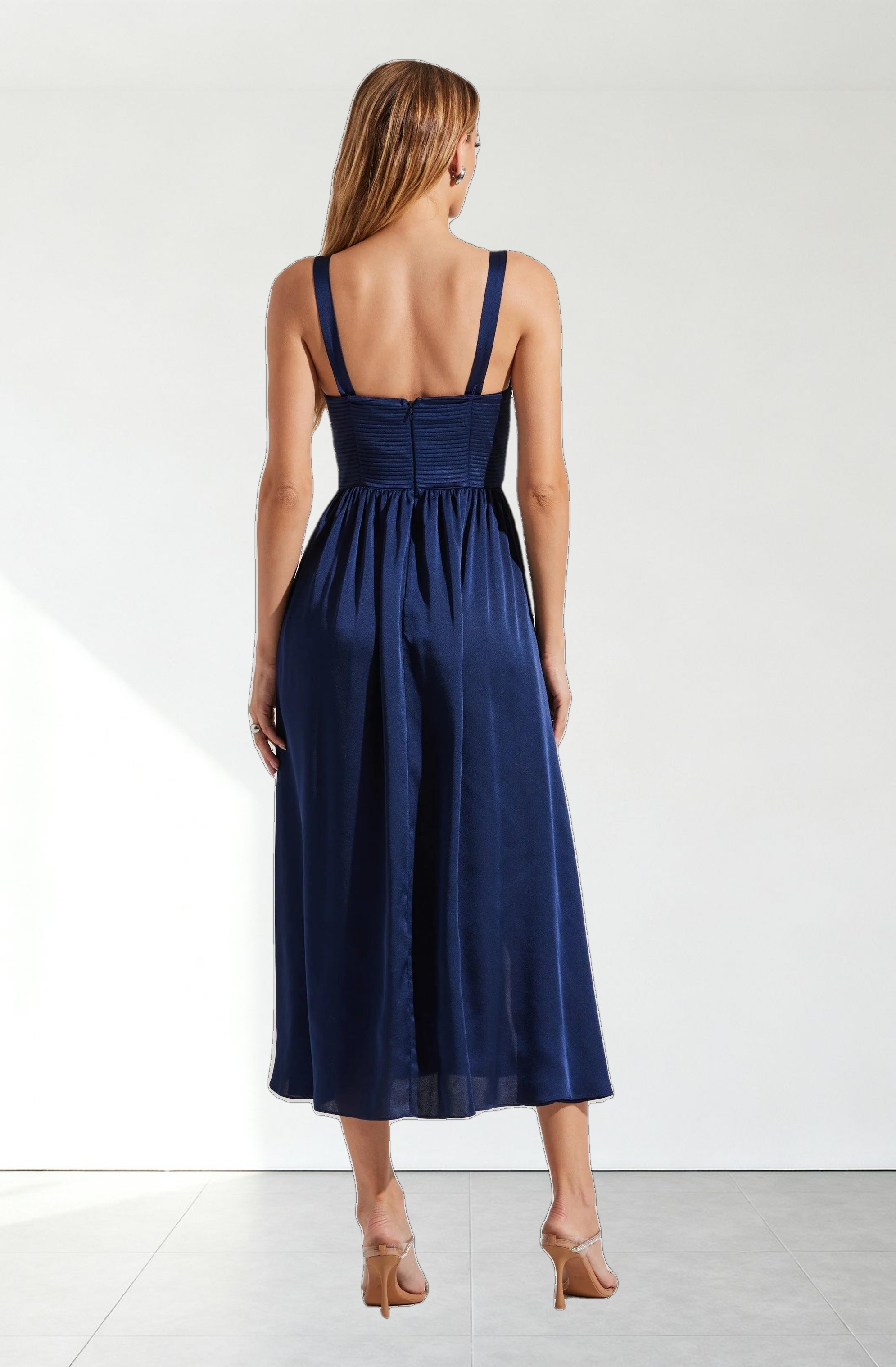 Pleated Bustier Midi Dress