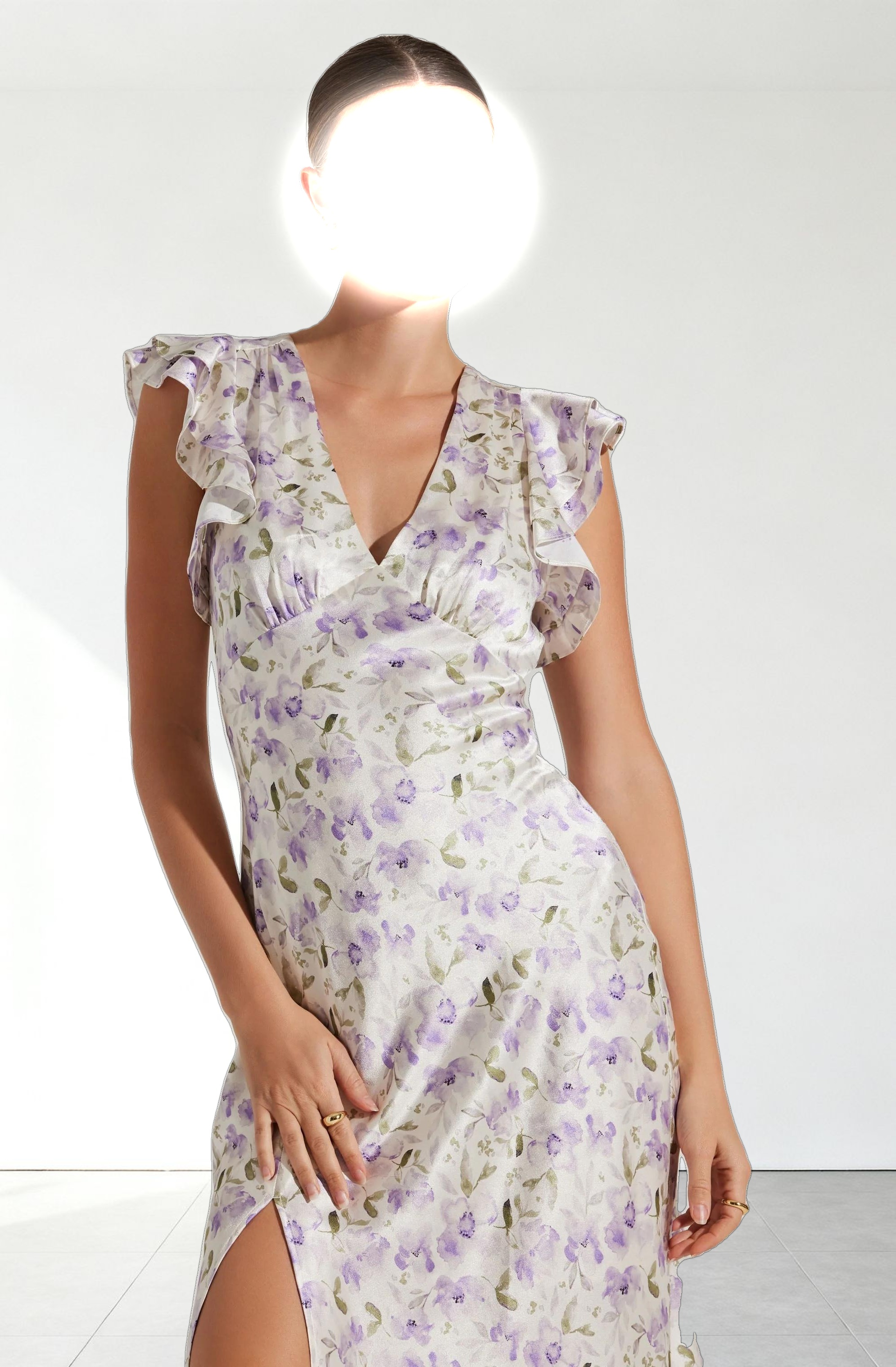 Satin Flutter Sleeve Maxi Dress