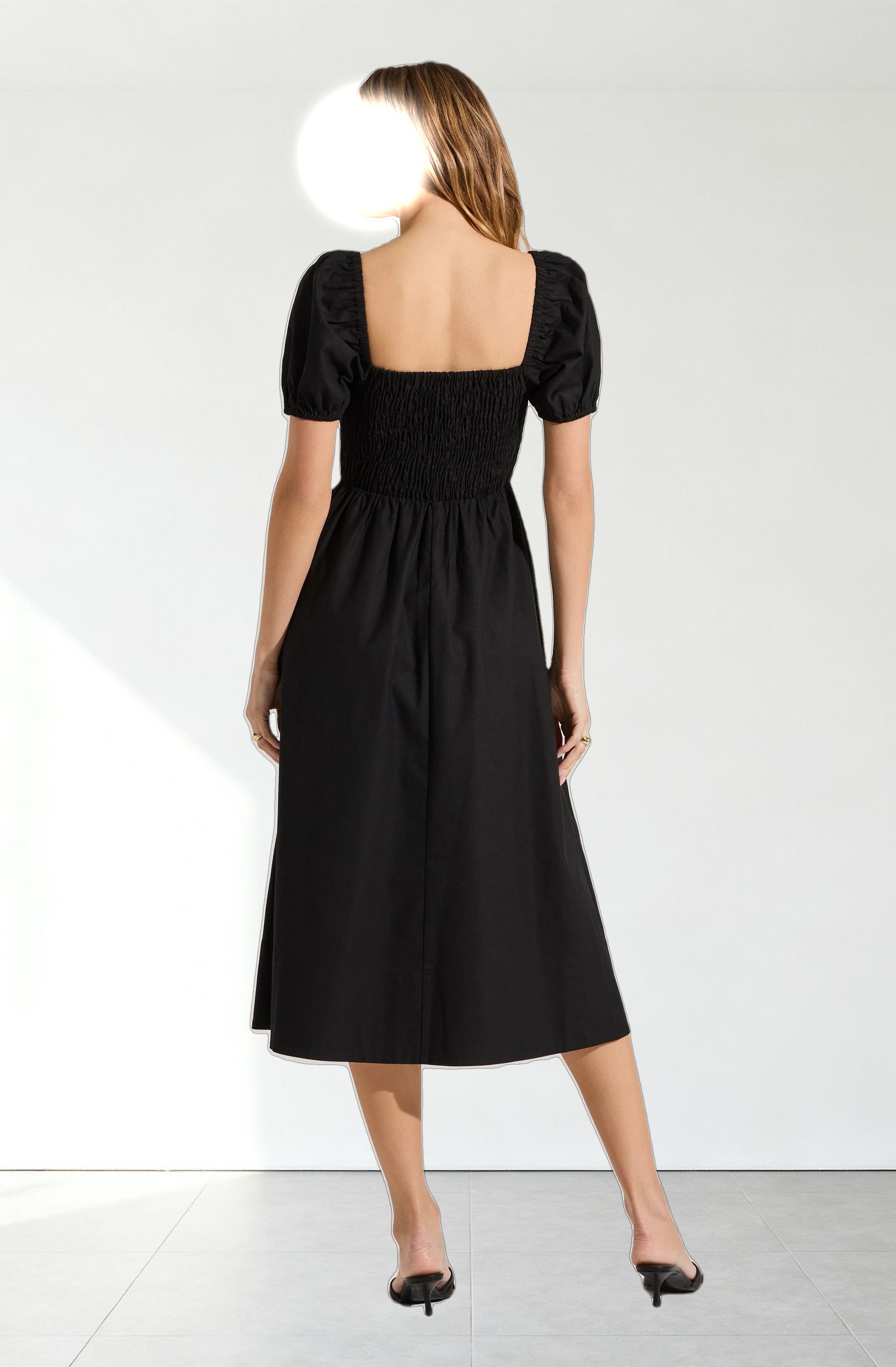 Smocked Bow Midi Dress