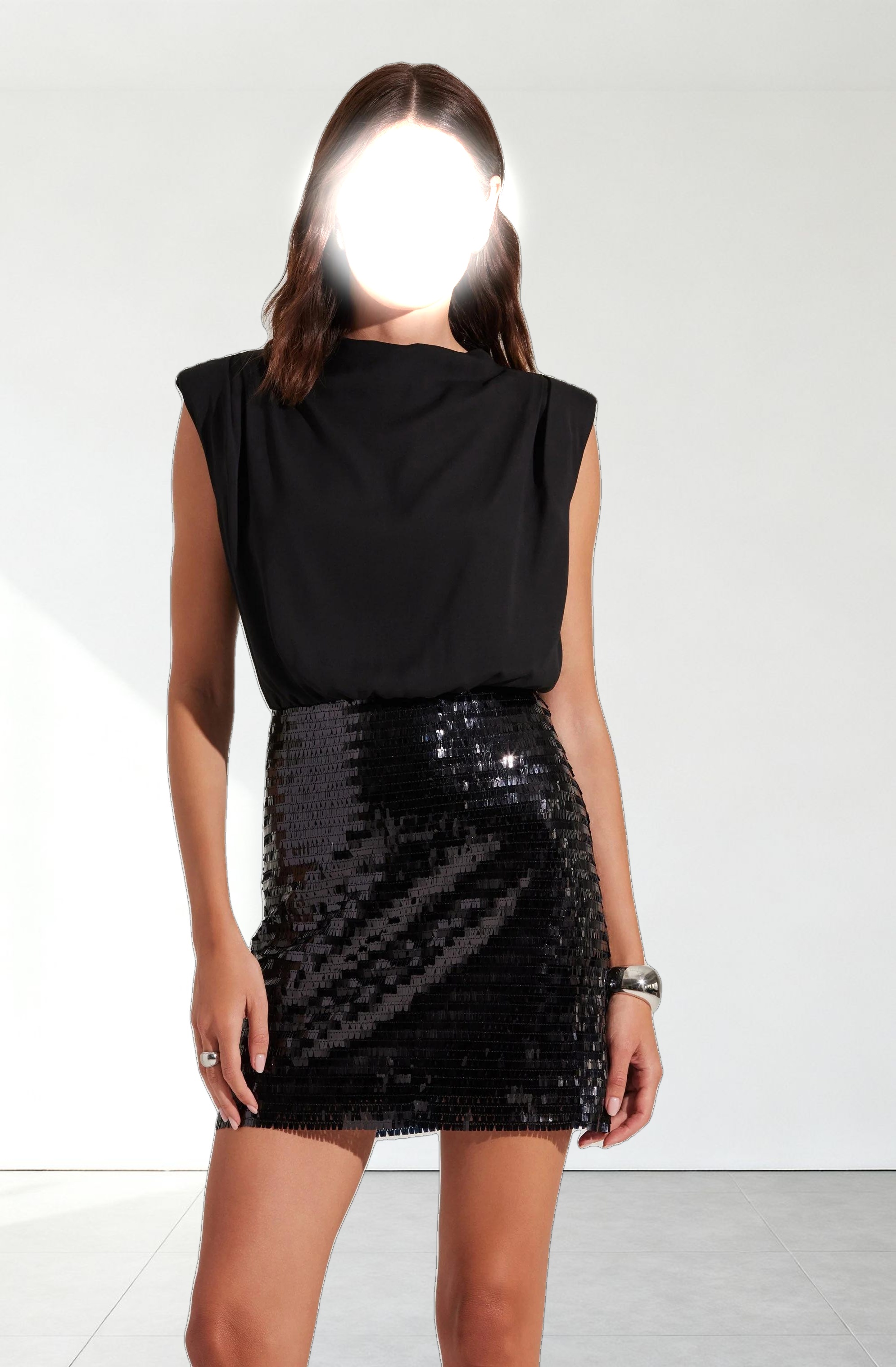 Sequin Mixed Media Mini Dress