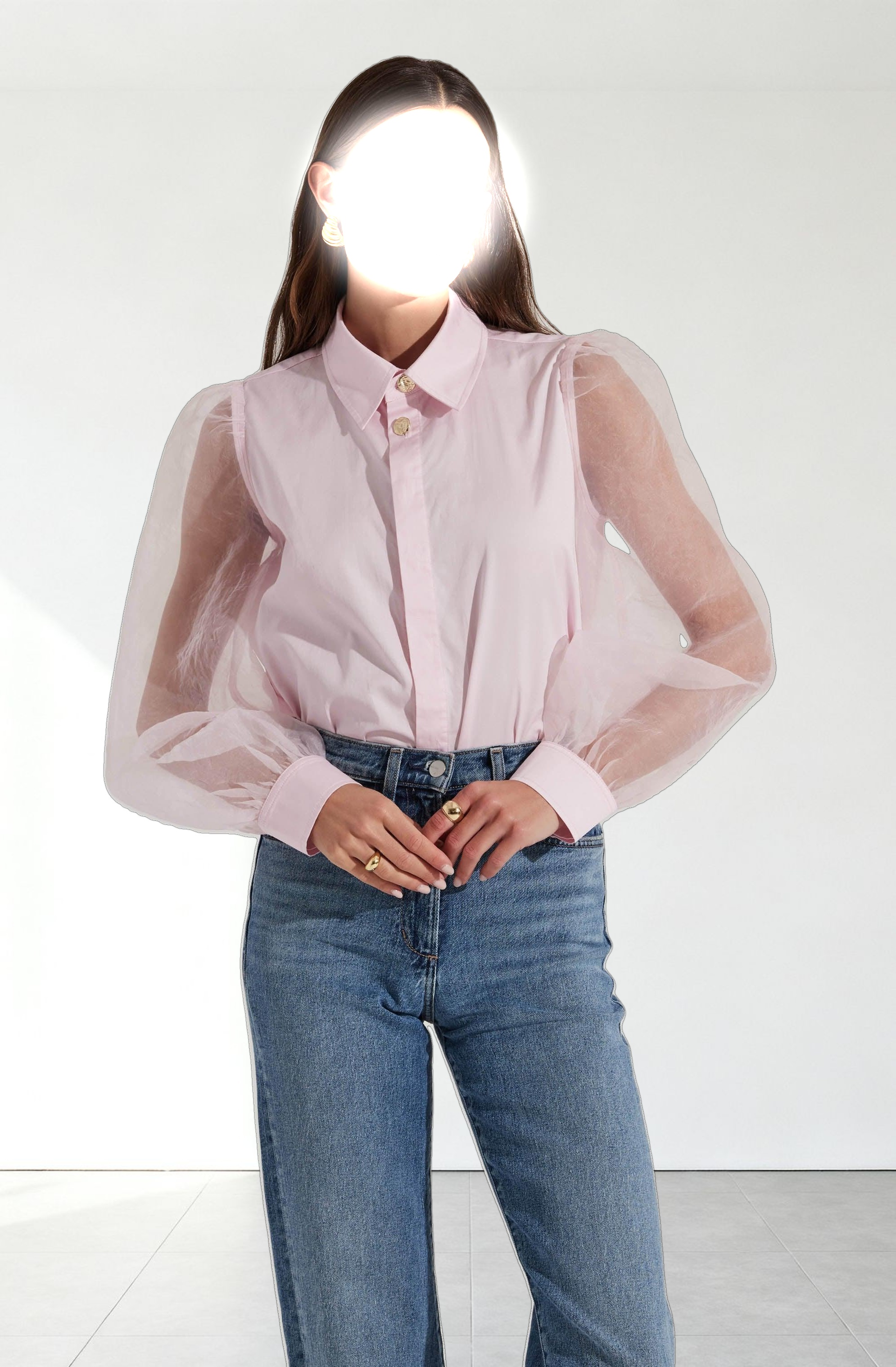 Sheer Sleeve Button Up Shirt