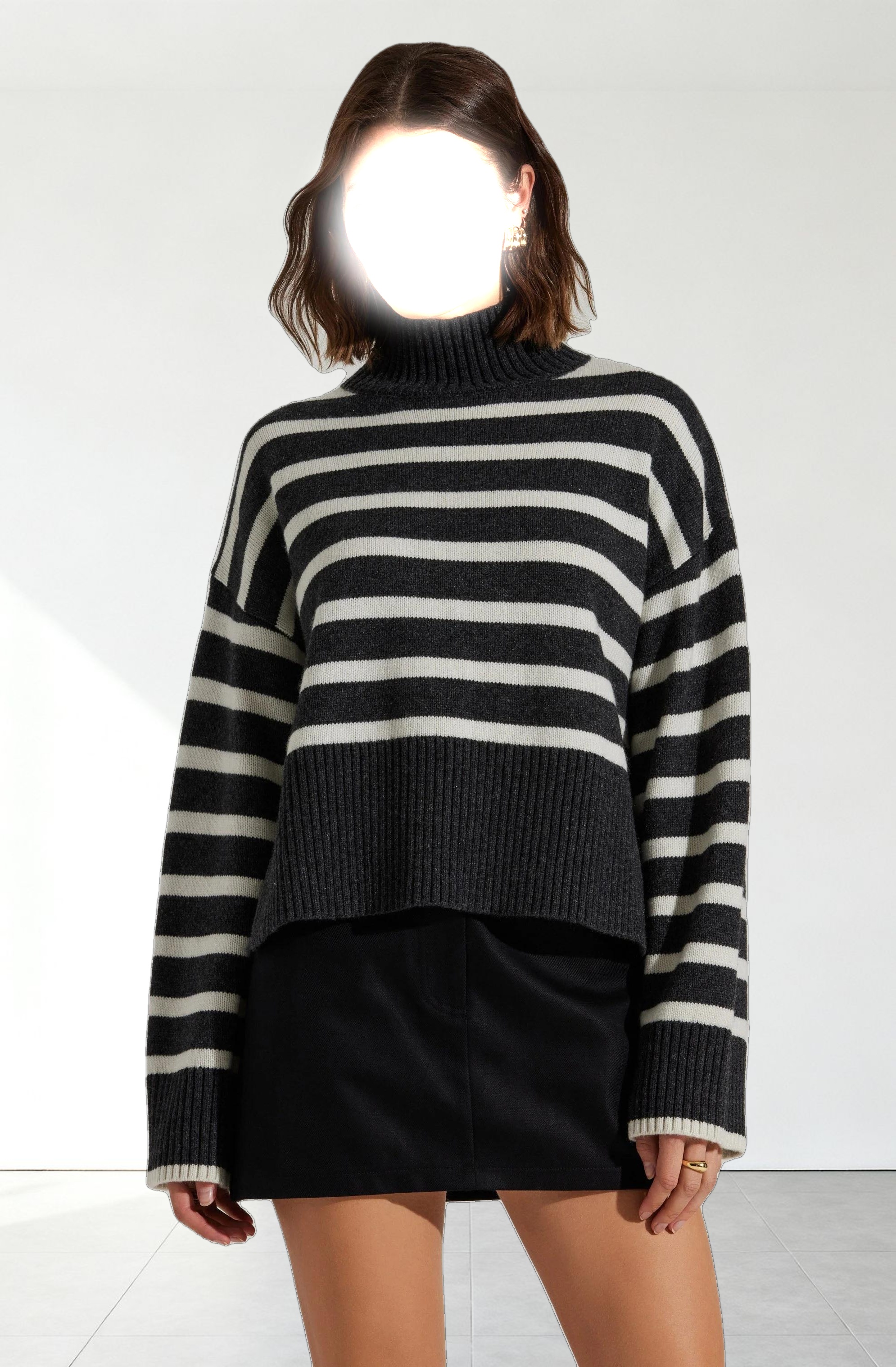 Sophea Striped Mock Neck Sweater